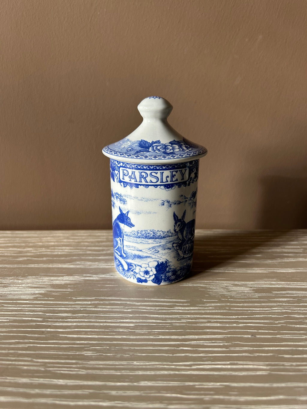 Vintage Spode Blue Room Collection "Parsley" Spice Jar – Aesop's Fables Pattern, Made in England