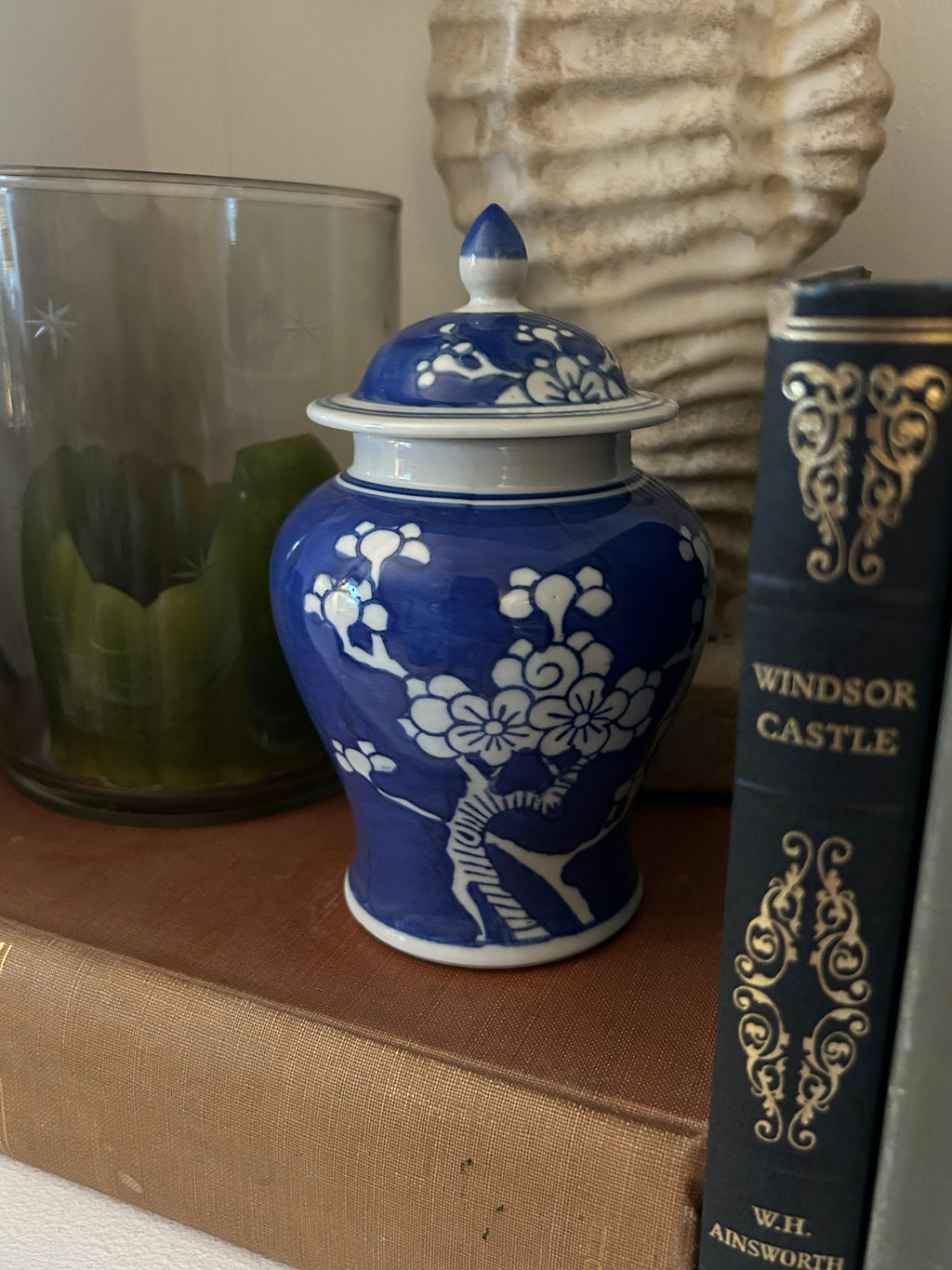 Vintage Chinese Blue & White Prunus Blossom Ginger Jar (c. Late 20th Century)