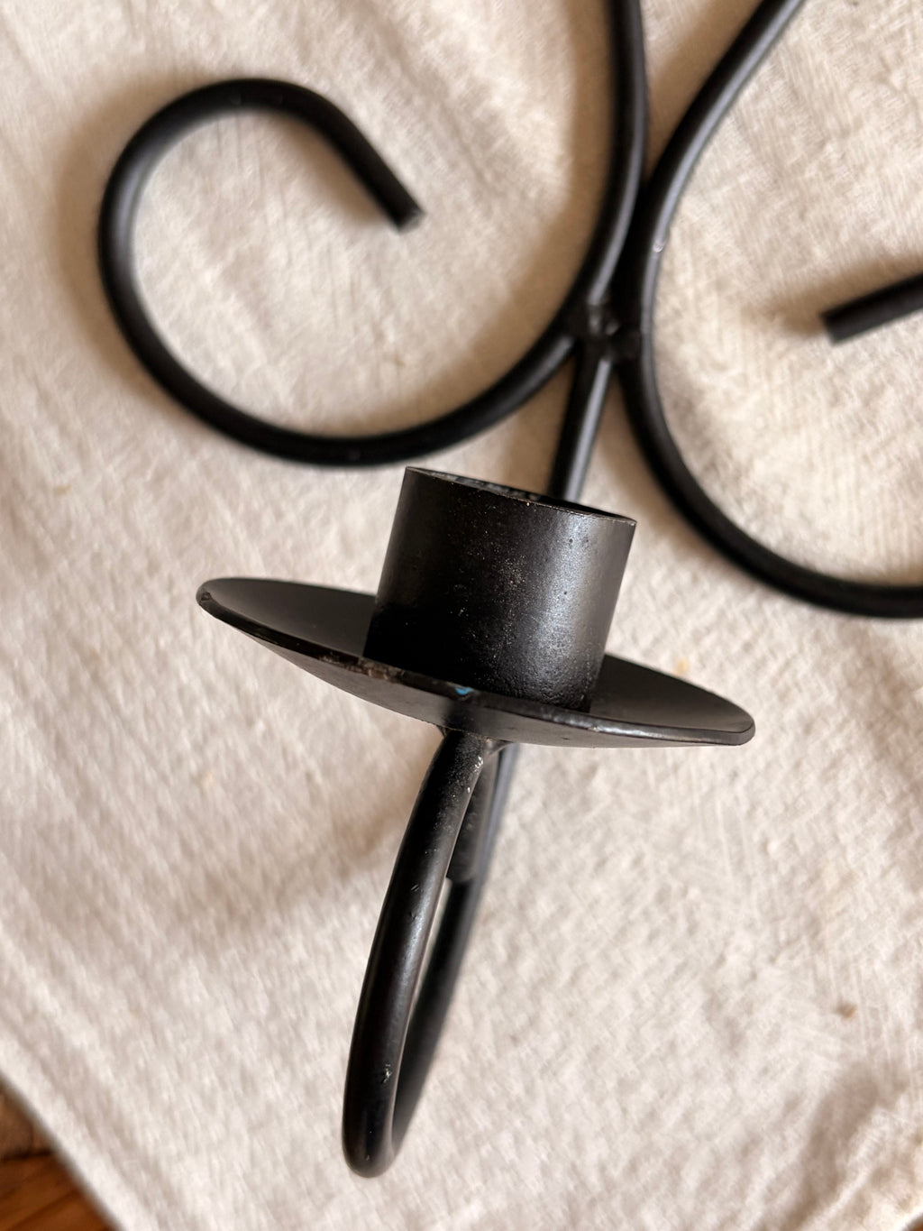 Pair Black Vintage Swedish Wrought Iron Wall Sconces