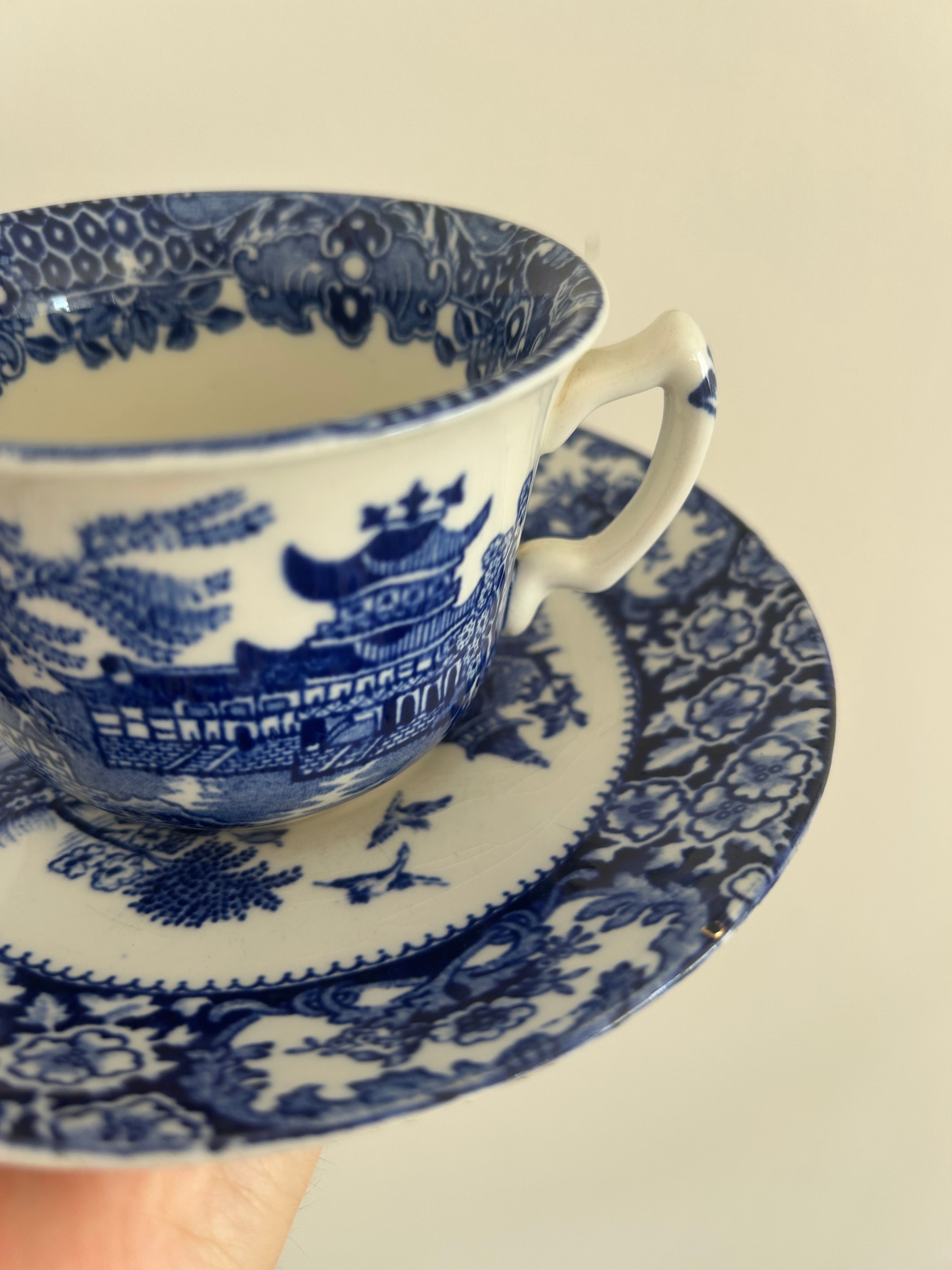 Made in England Mismatched Willow Teacup & Saucer