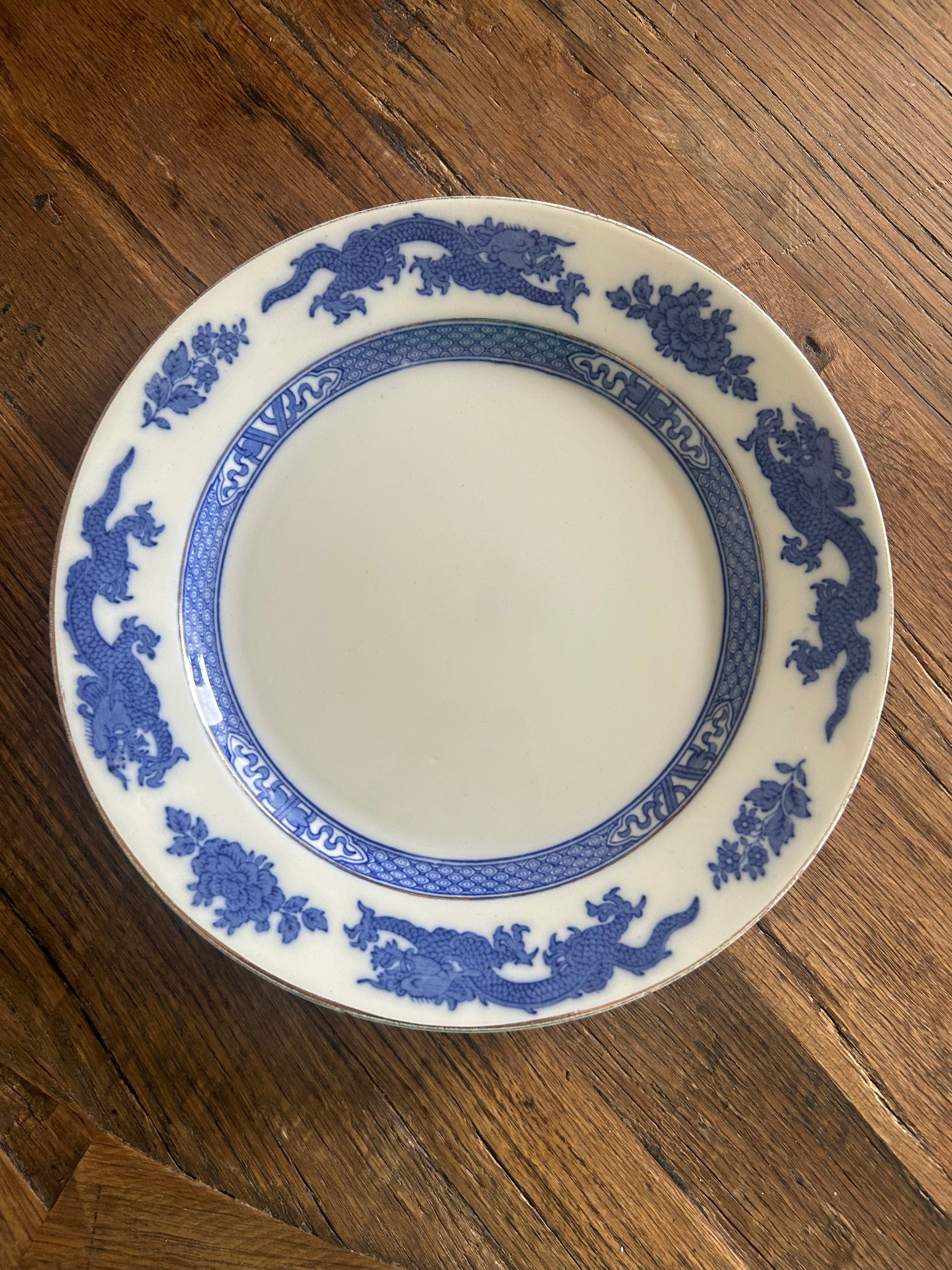 Antique Cauldon Potteries Blue Dragon Transferware Plate (c. 1920s)