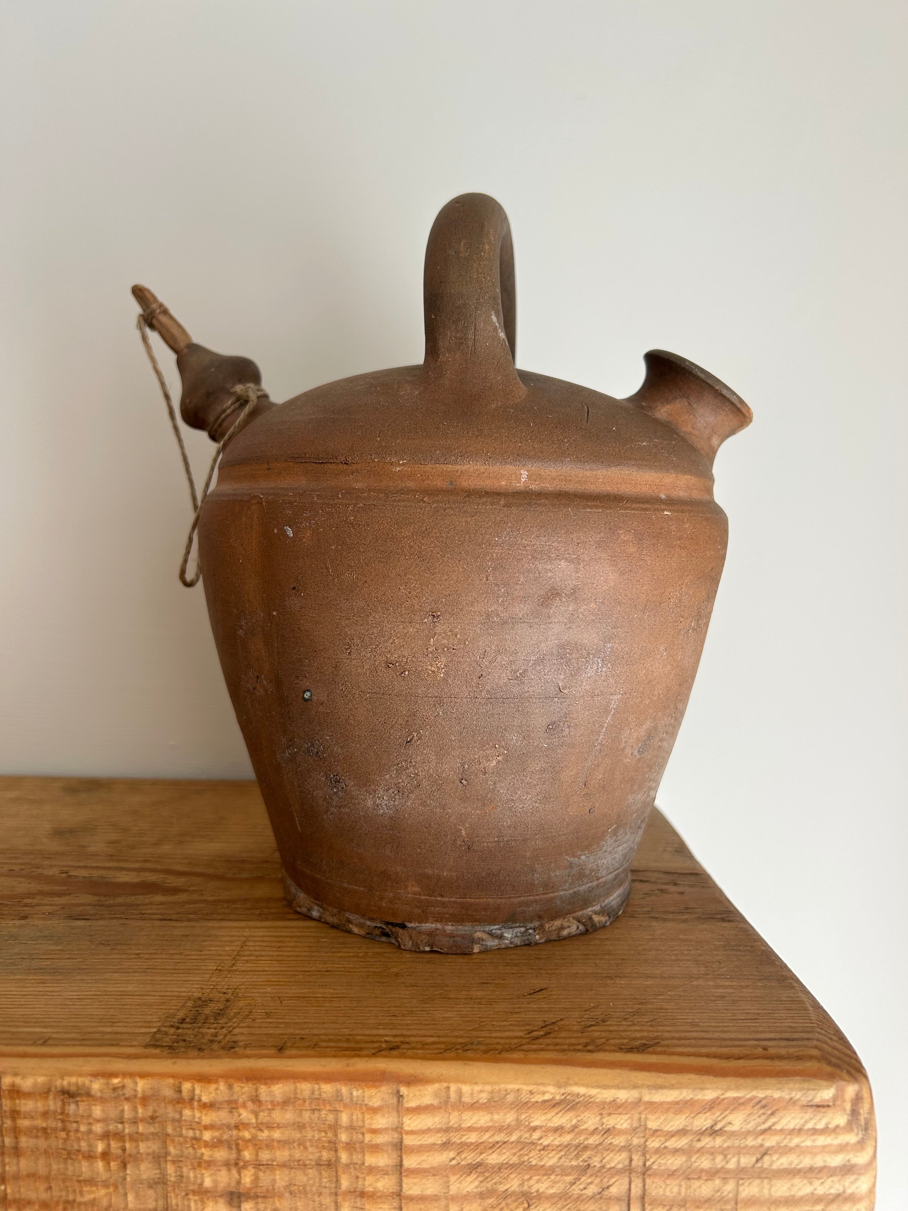Antique Spanish Terracotta Botijo – Traditional Dual-Spout Water Vessel