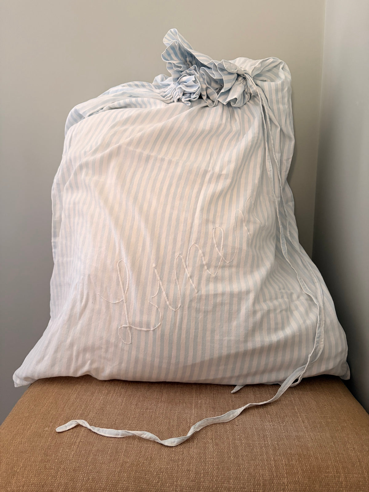 Vintage Claridge & Co. Blue & White Striped “Linen” Laundry Bag