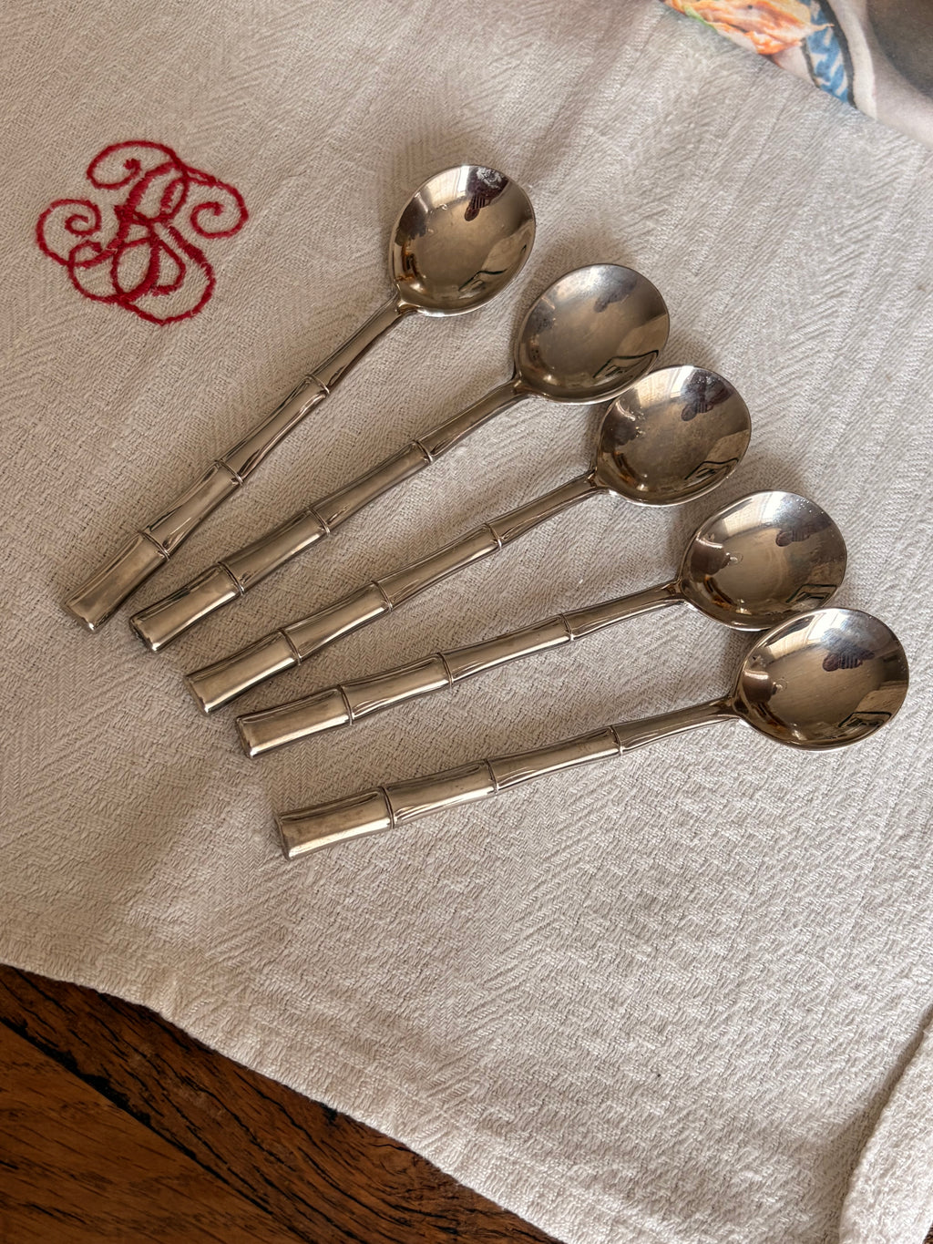 Set of 5 Vintage Stainless Steel Bamboo Style Teaspoons