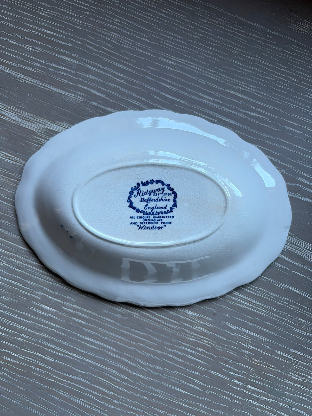 Vintage Ridgway Staffordshire "Windsor" Blue & White Oval Soap Dish