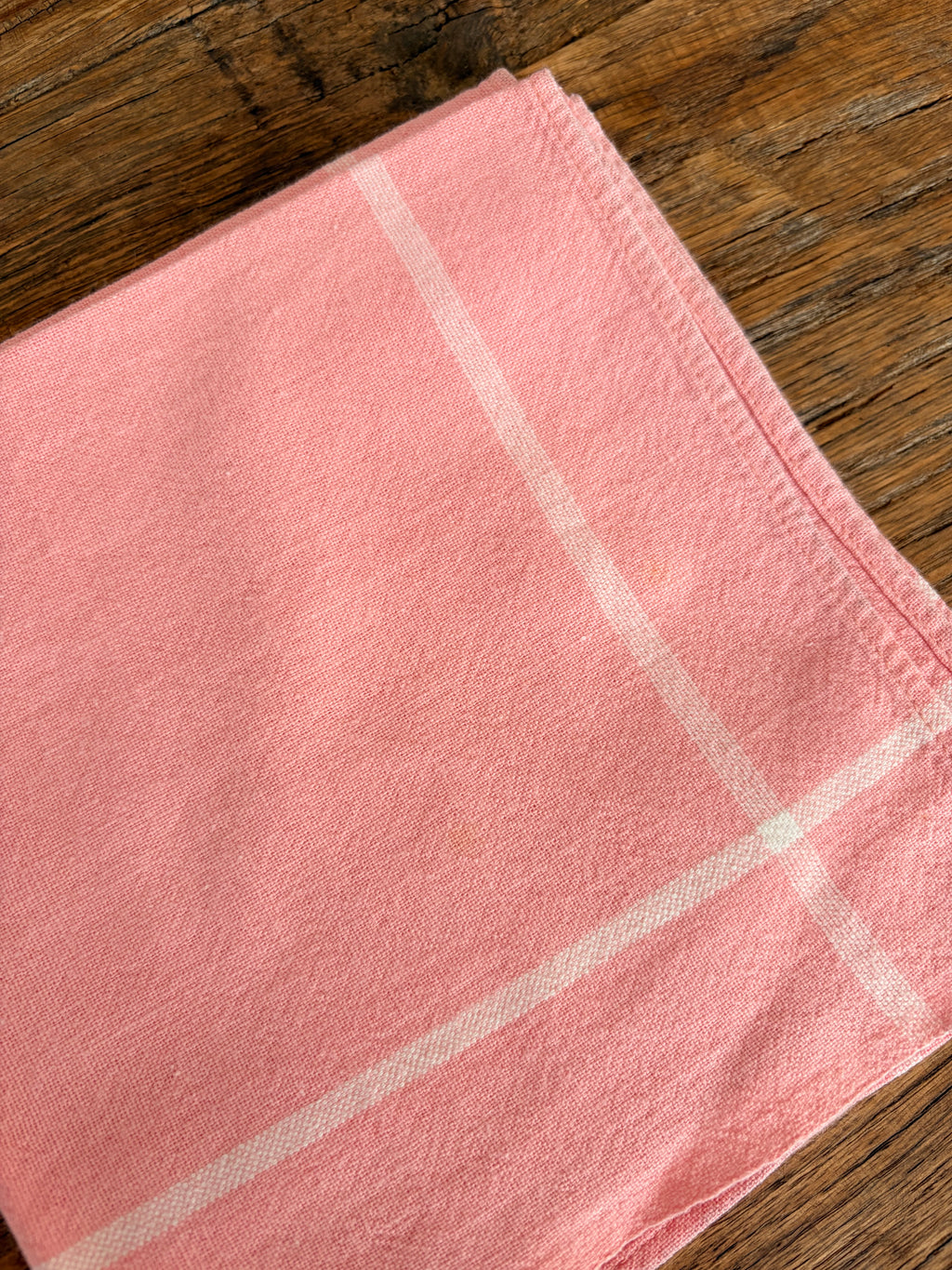 Set of 4 Vintage Pink & White Linen Square Napkins