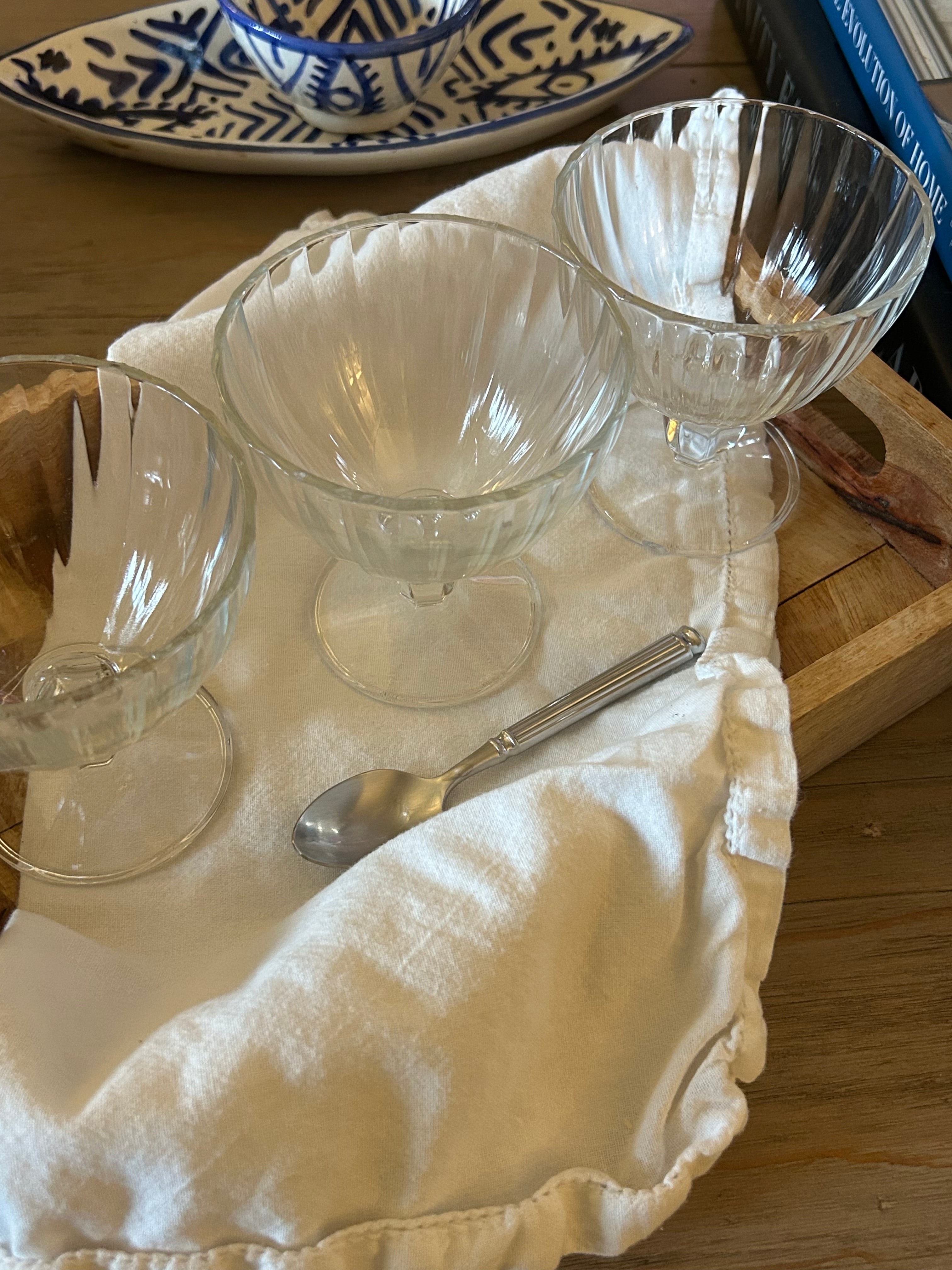 Trio of vintage French glass dessert bowls