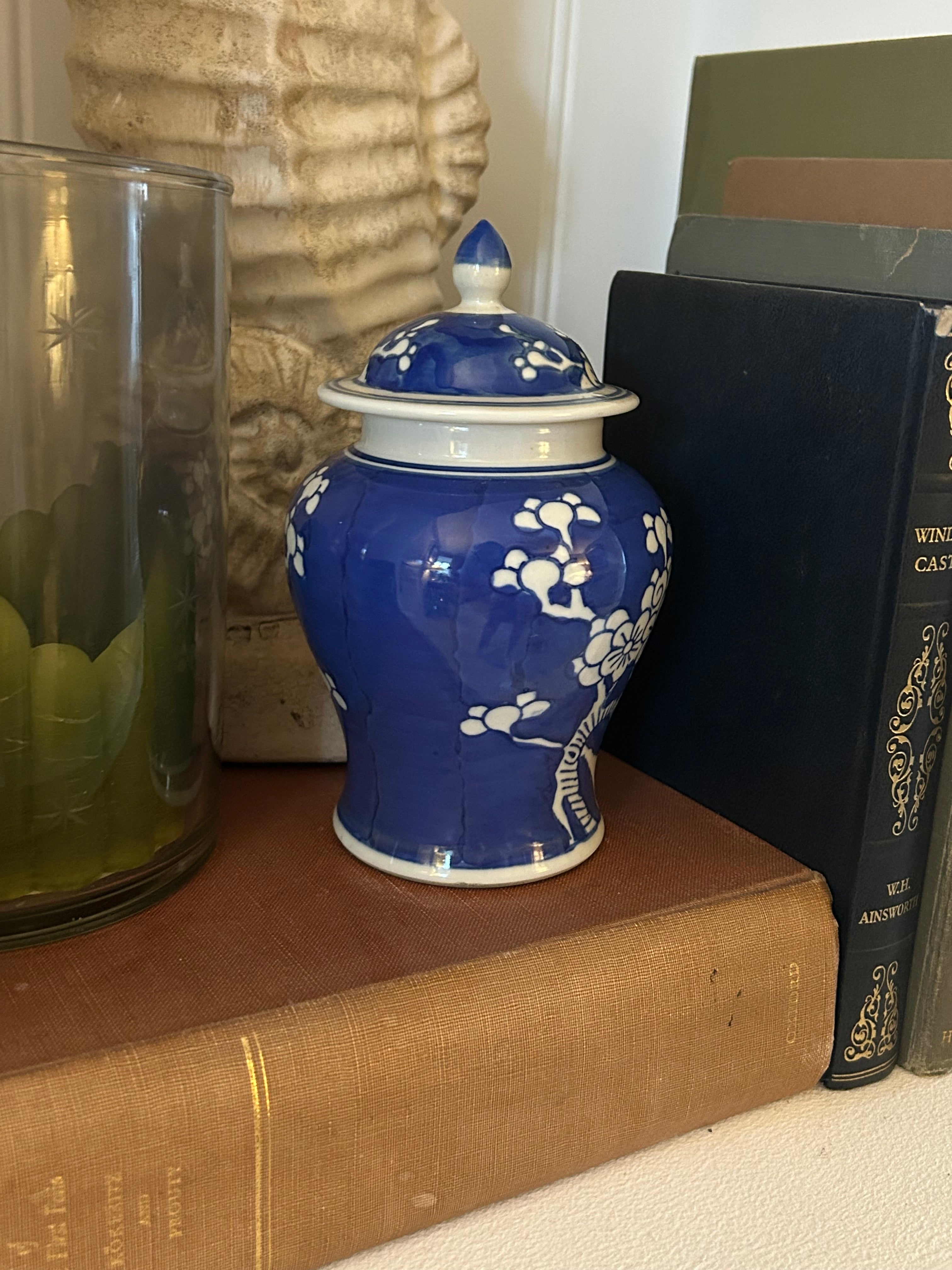 Vintage Chinese Blue & White Prunus Blossom Ginger Jar (c. Late 20th Century)