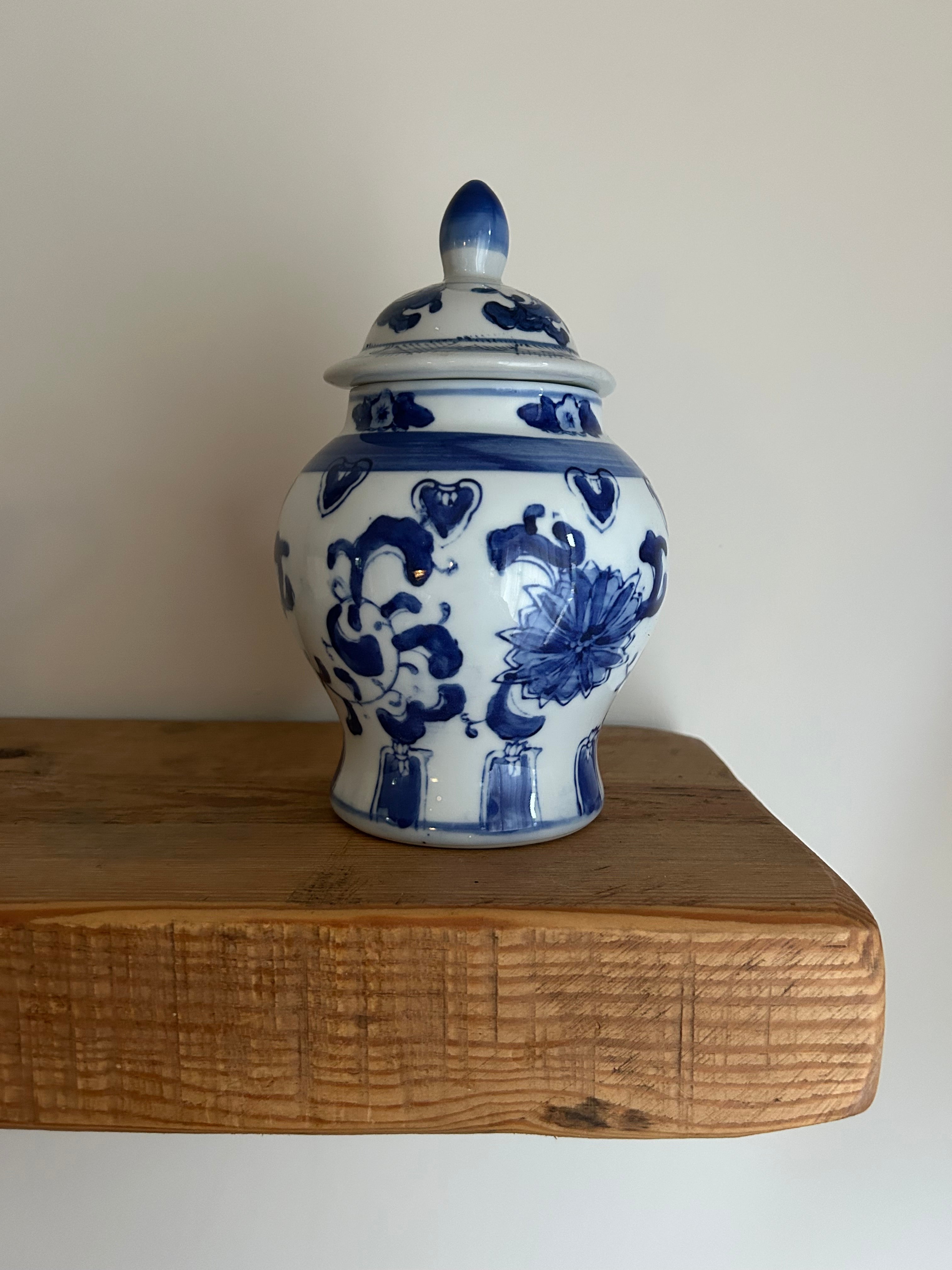 Vintage Blue & White Ceramic Ginger Jar