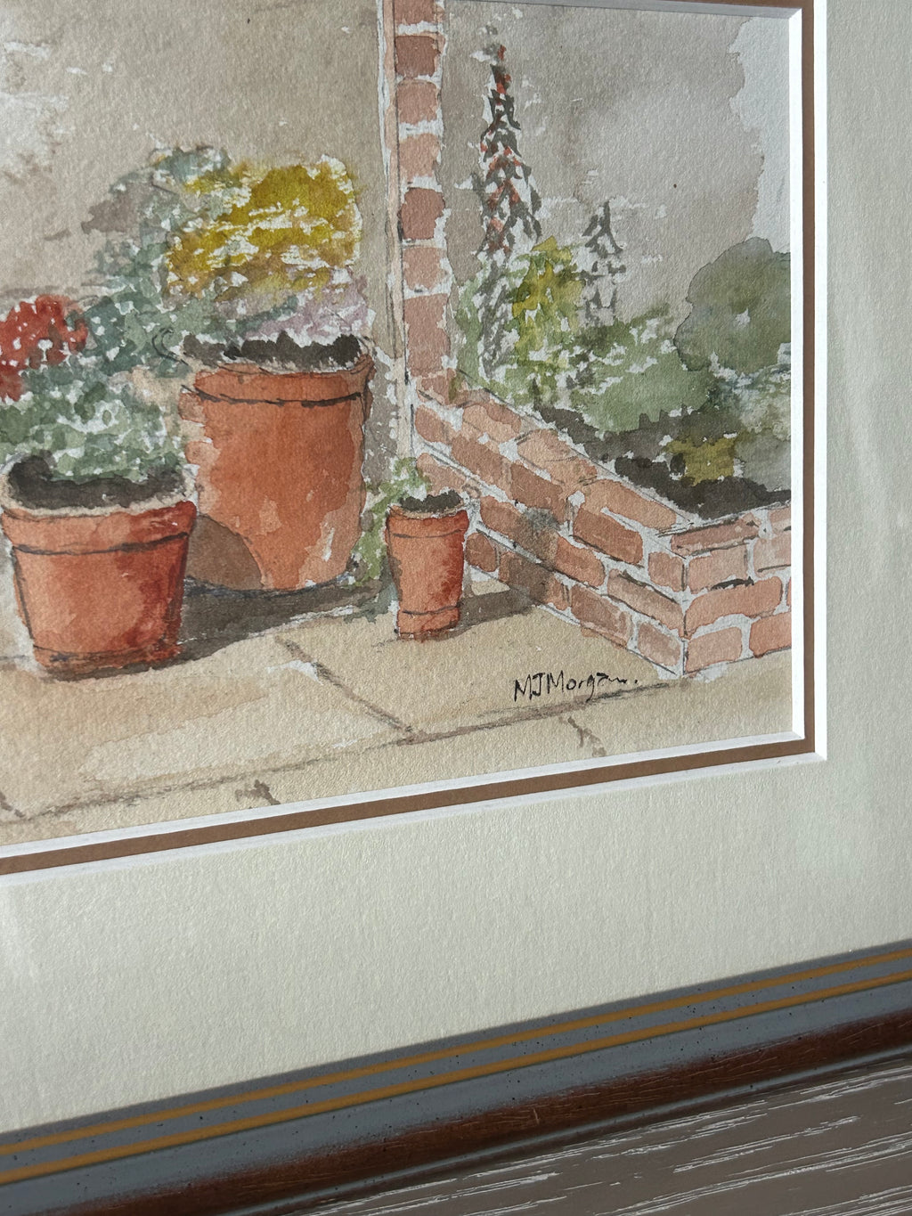 Garden Still Life Framed & Mounted Watercolour Painting by M J Morgan