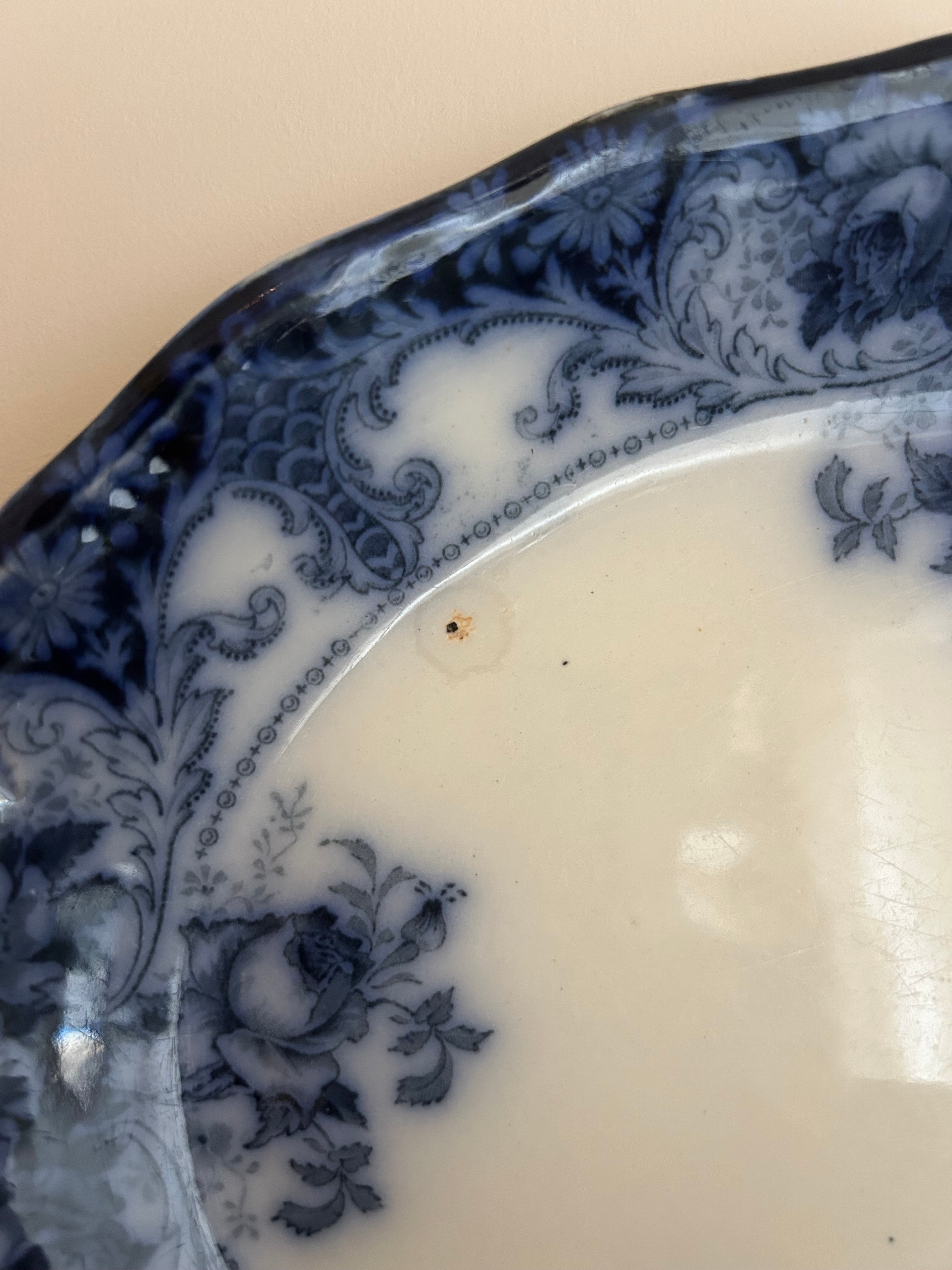 Antique J.H. Weatherby & Sons Flow Blue Platter – "Belmont" Pattern, Hanley England c.1890s