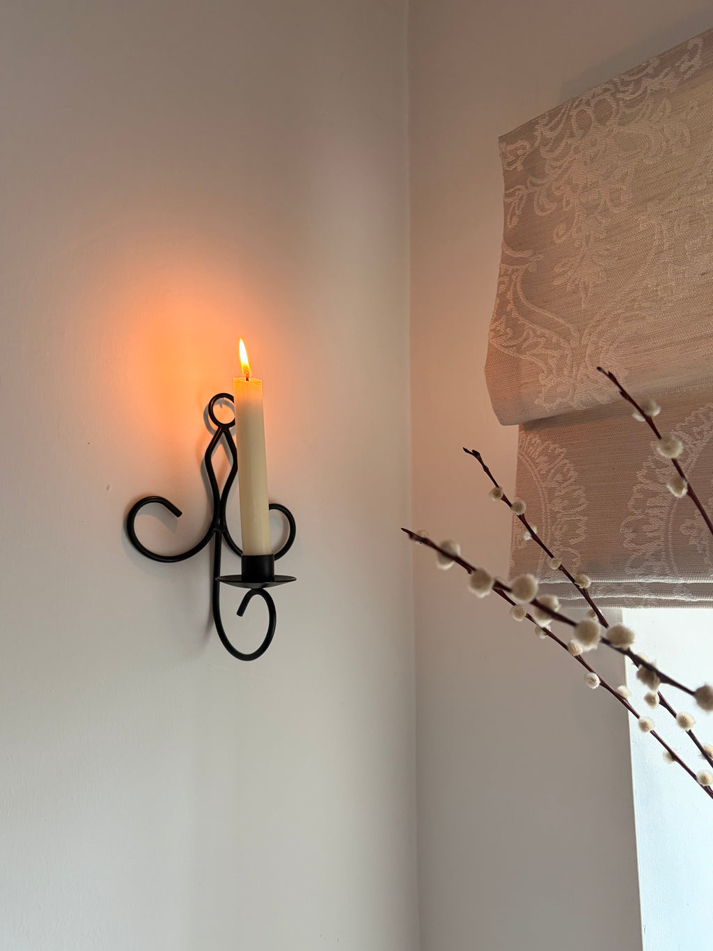 Pair Black Vintage Swedish Wrought Iron Wall Sconces