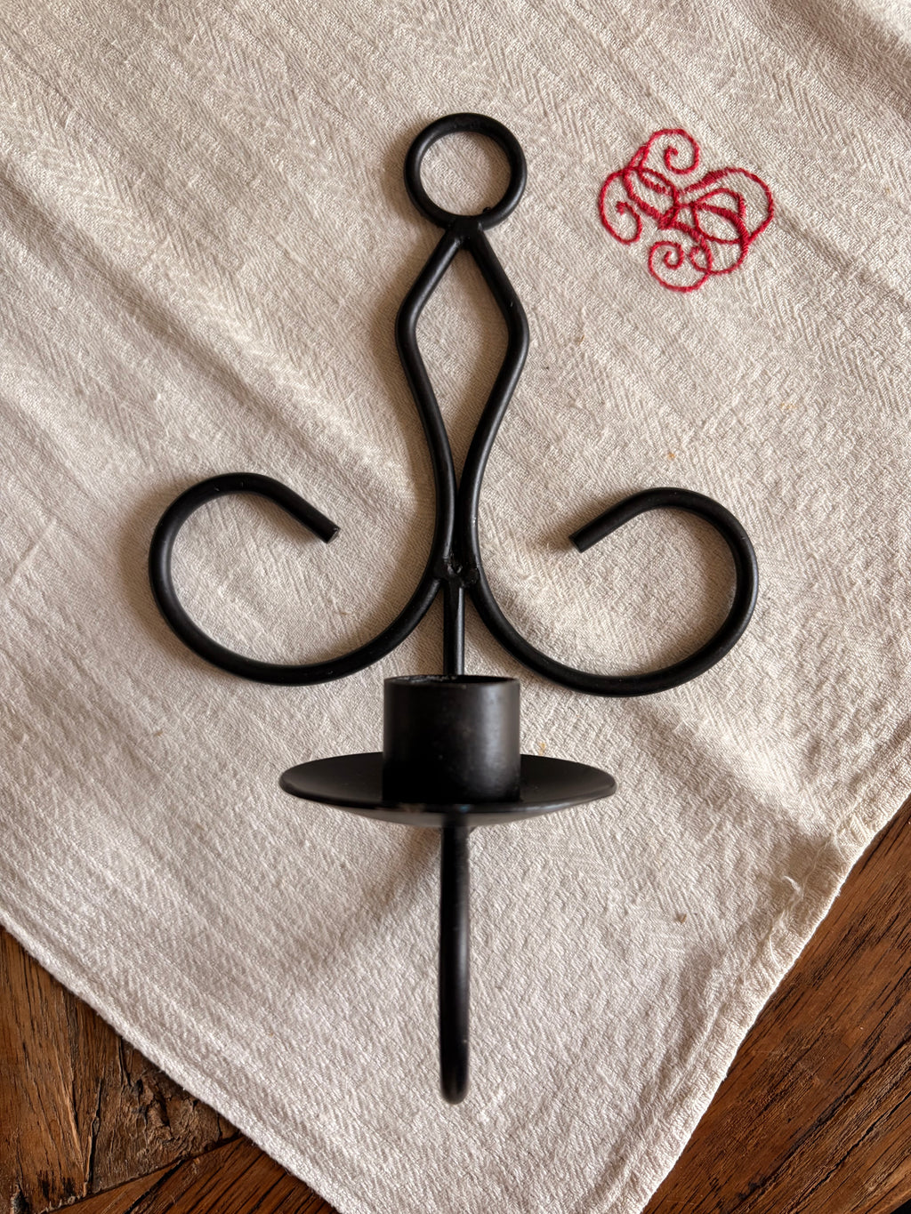 Pair Black Vintage Swedish Wrought Iron Wall Sconces
