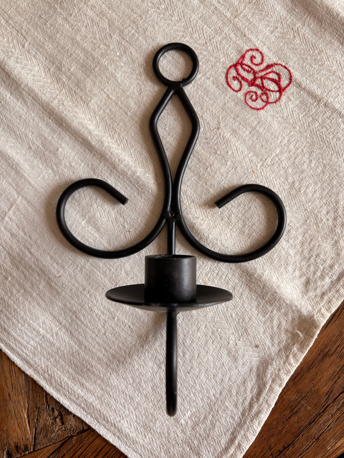 Pair Black Vintage Swedish Wrought Iron Wall Sconces