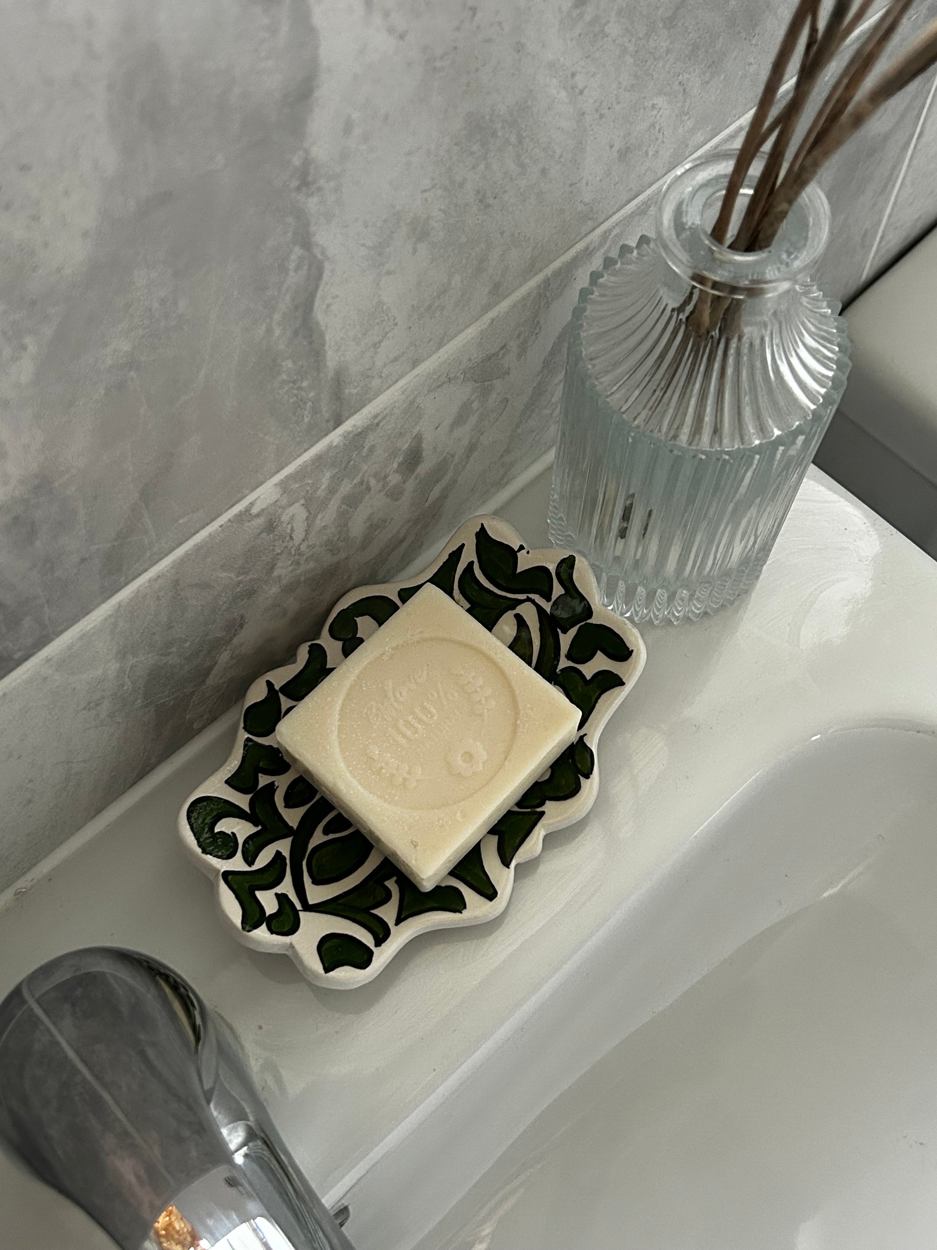 Moroccan Green & White Soap Dish