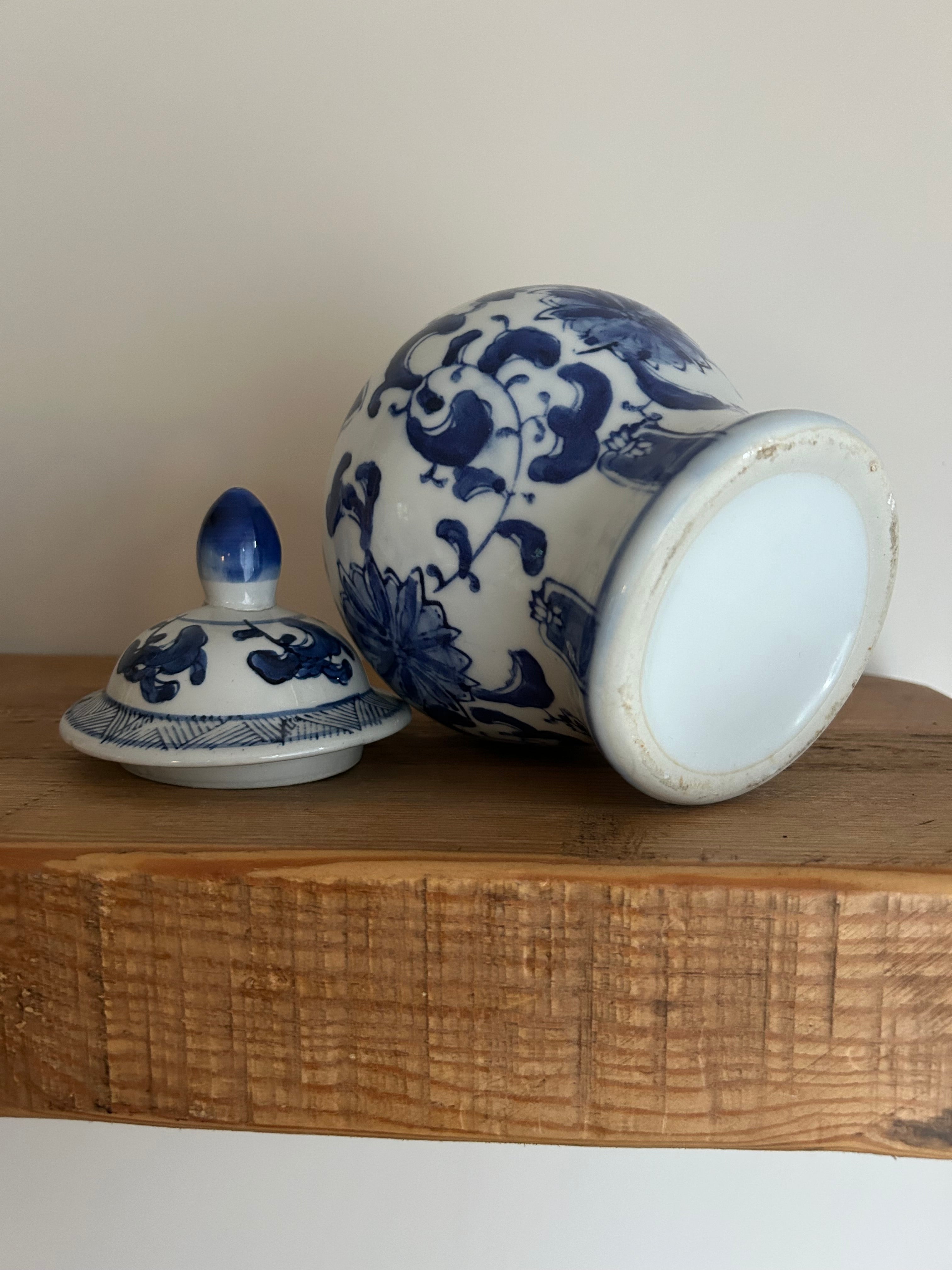Vintage Blue & White Ceramic Ginger Jar
