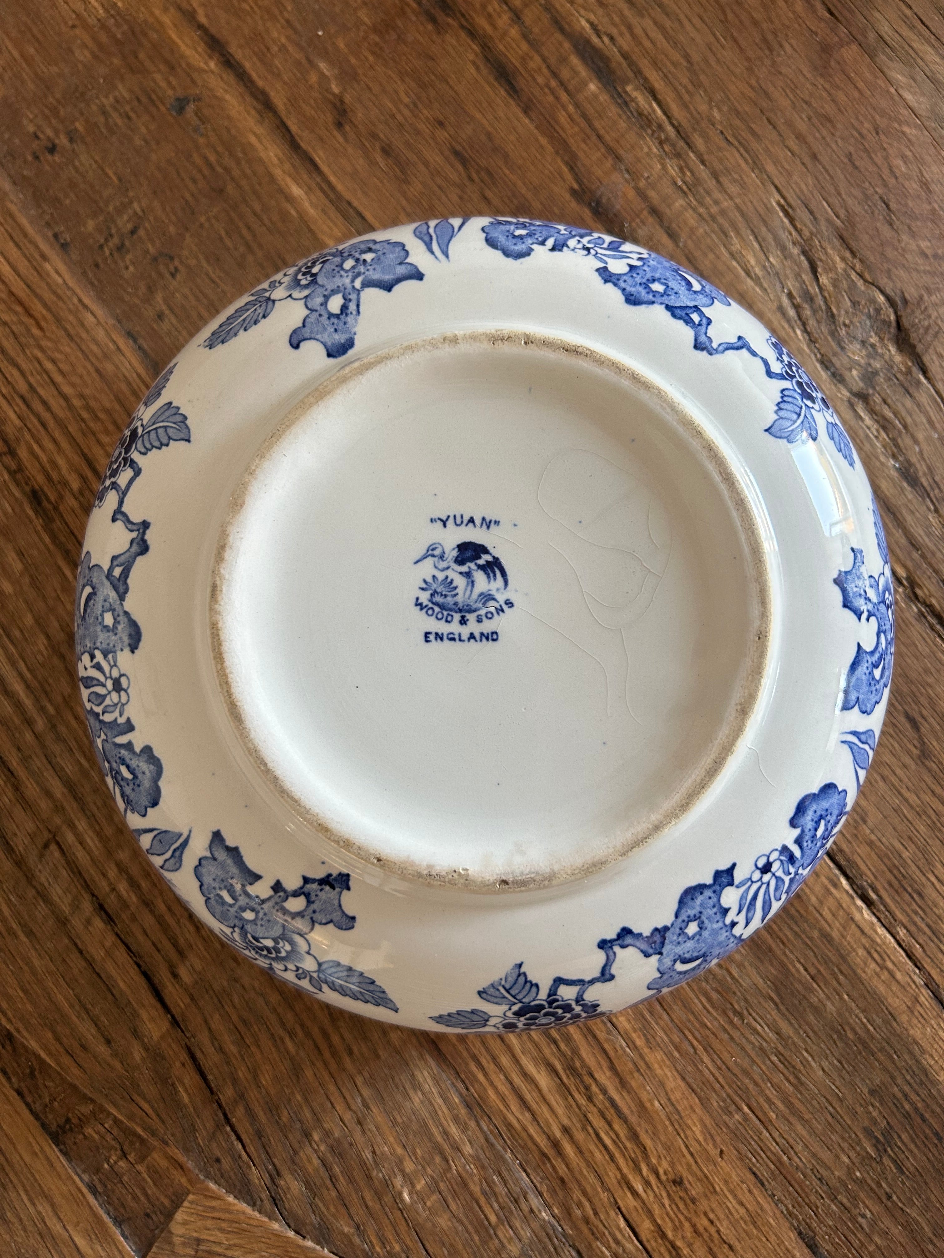 Vintage Wood & Sons "Yuan" Blue and White Round Serving Bowl