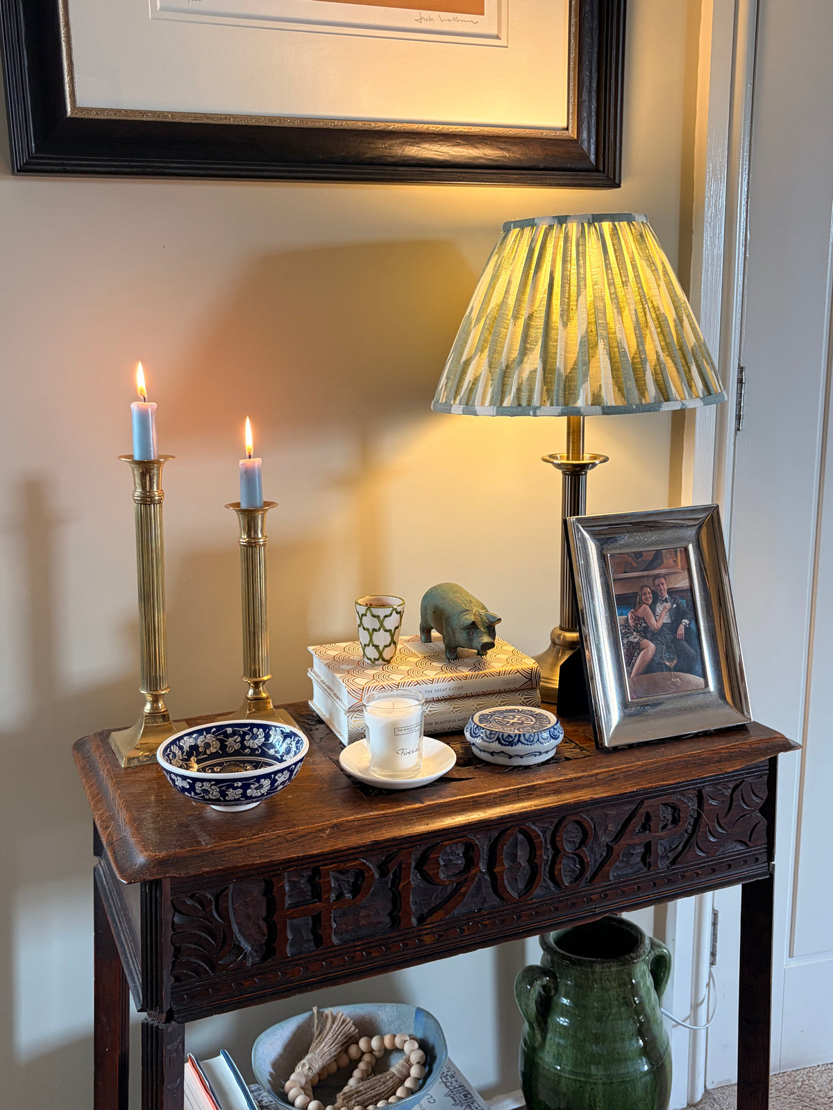 Pair of Vintage Brass Fluted Georgian Style Column Candlesticks