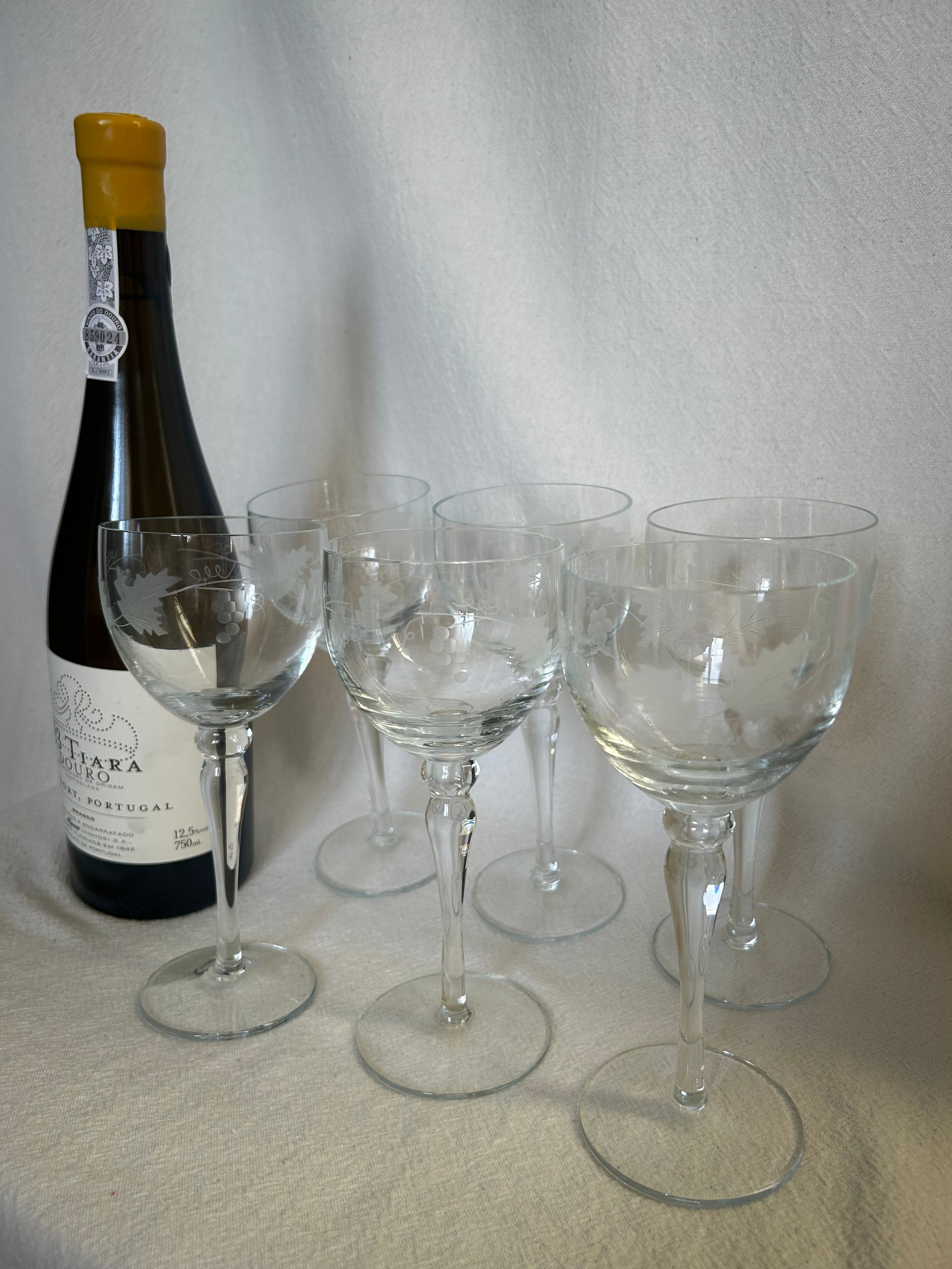 Set of 6 Hock Wine Vine Etch Glasses