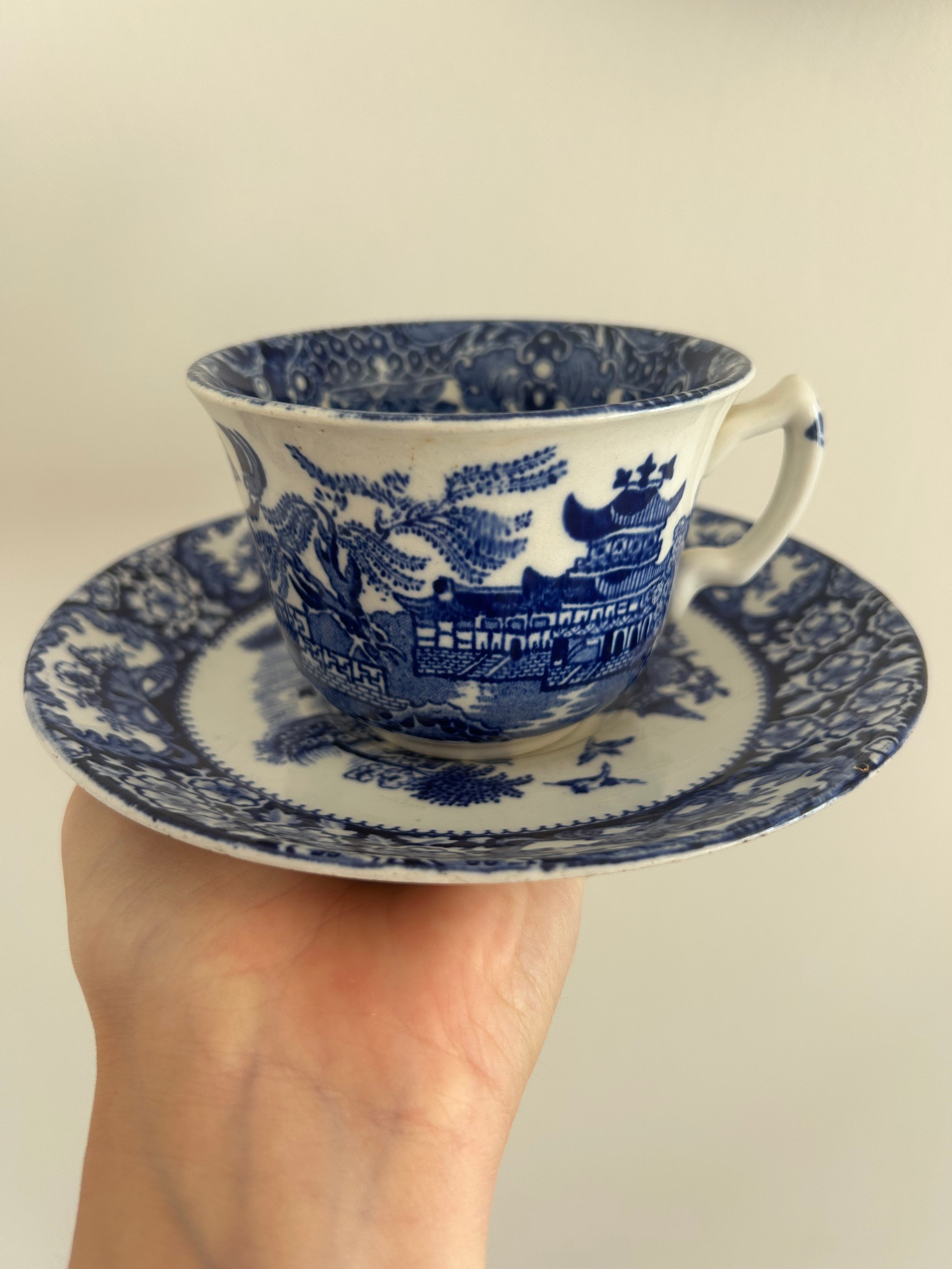 Made in England Mismatched Willow Teacup & Saucer