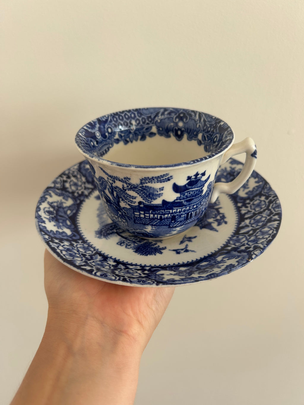 Made in England Mismatched Willow Teacup & Saucer