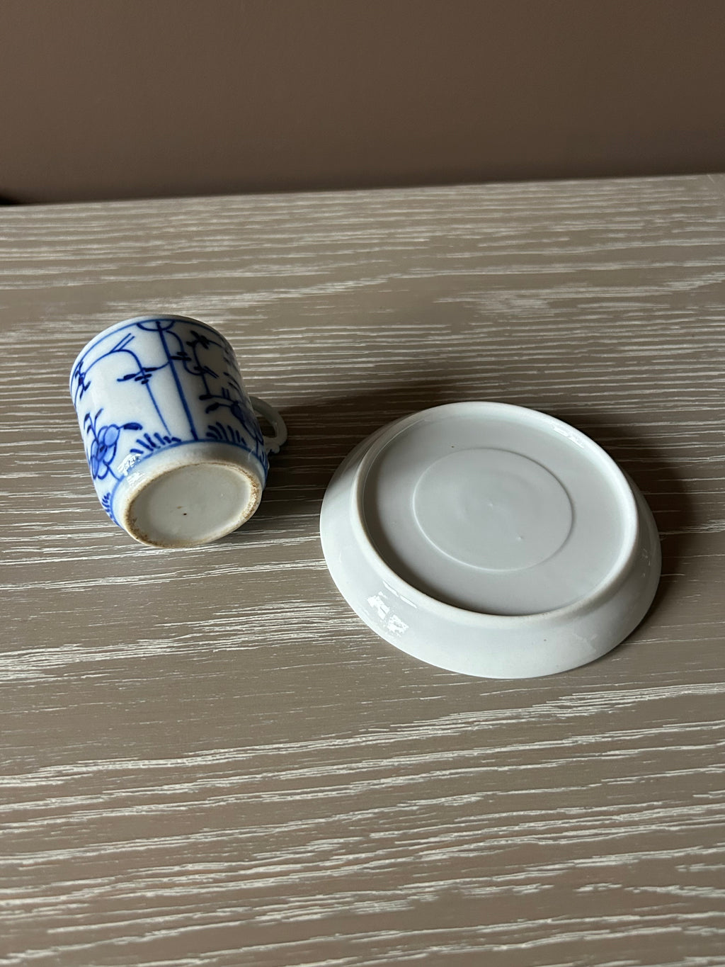 Vintage Unmarked Blue & White Espresso Cup and Saucer – Hand-Painted Danish Style