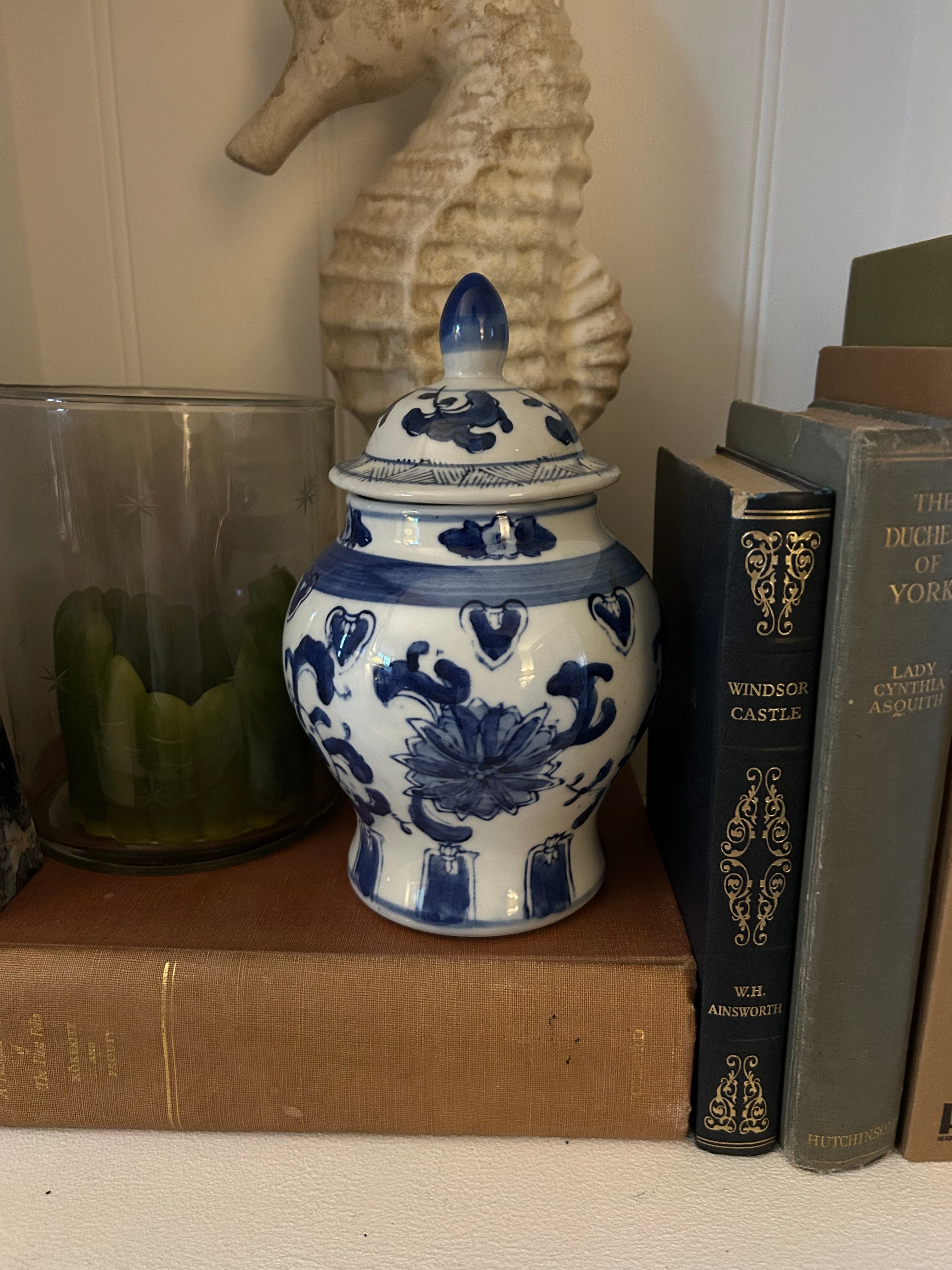 Vintage Blue & White Ceramic Ginger Jar