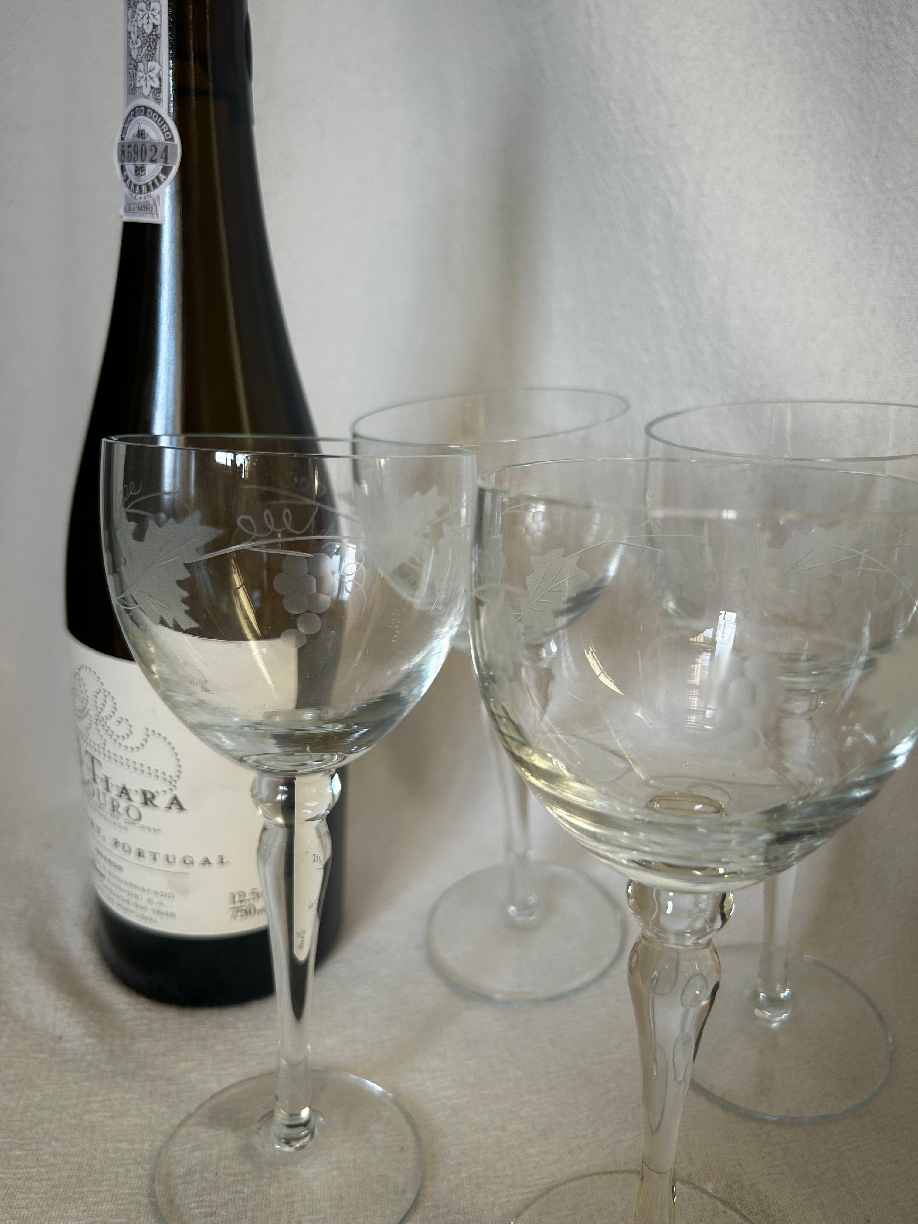 Set of 6 Hock Wine Vine Etch Glasses