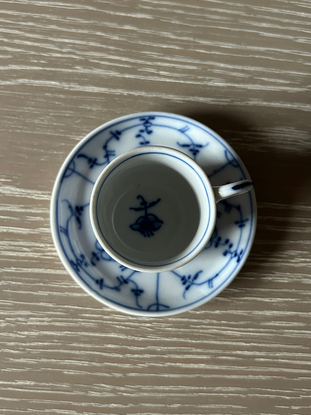 Vintage Unmarked Blue & White Espresso Cup and Saucer – Hand-Painted Danish Style
