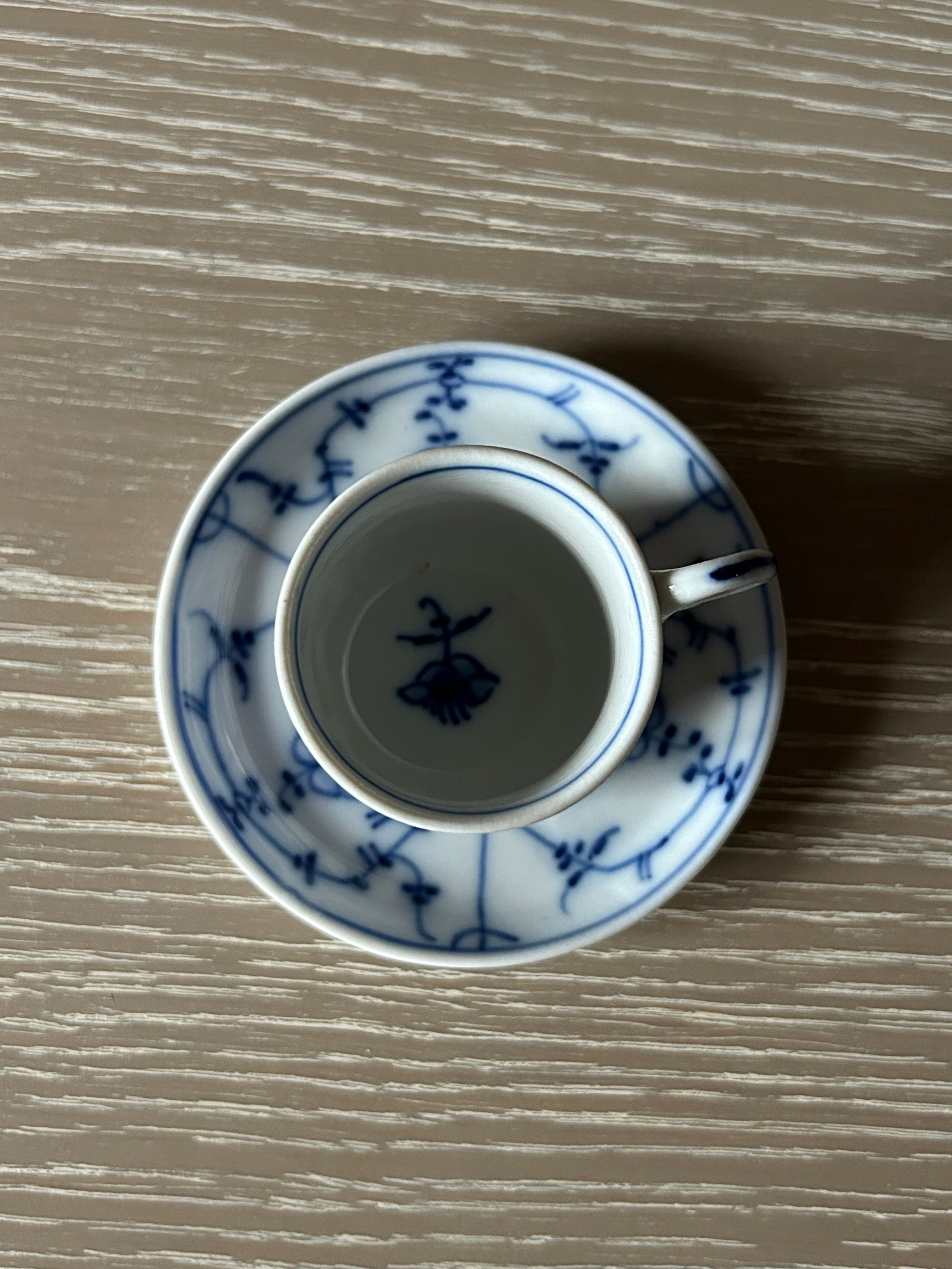 Vintage Unmarked Blue & White Espresso Cup and Saucer – Hand-Painted Danish Style