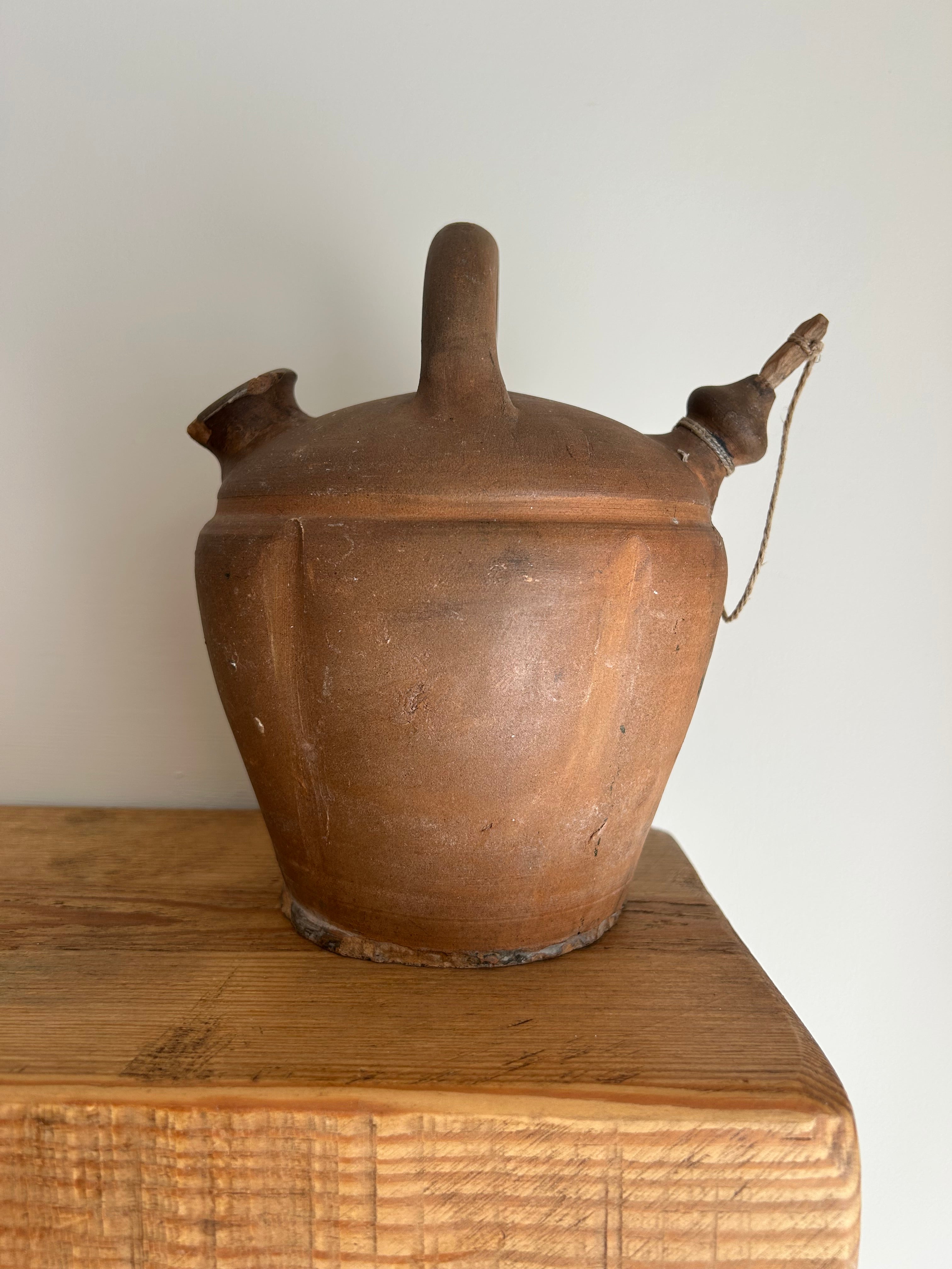 Antique Spanish Terracotta Botijo – Traditional Dual-Spout Water Vessel