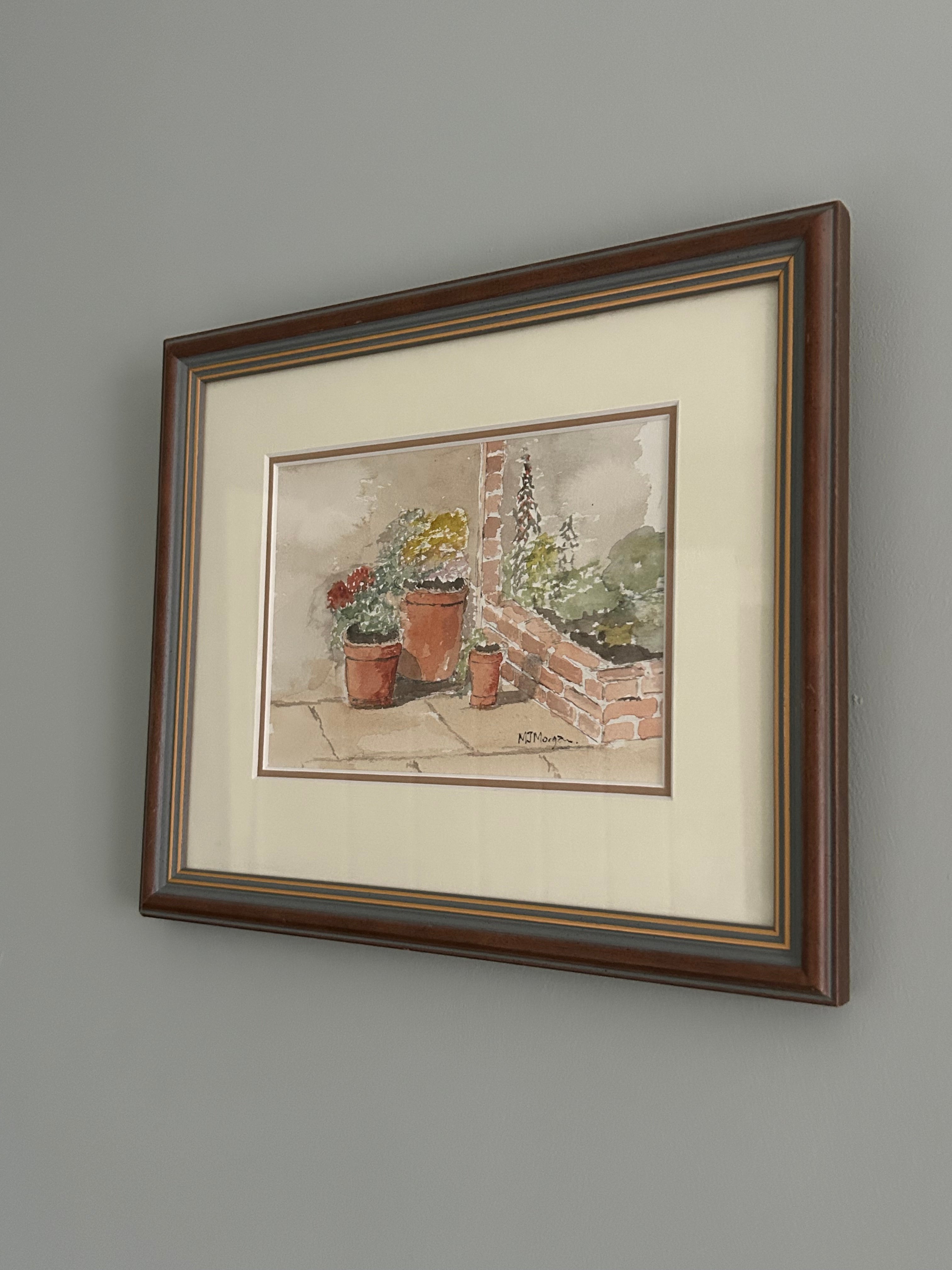 Garden Still Life Framed & Mounted Watercolour Painting by M J Morgan
