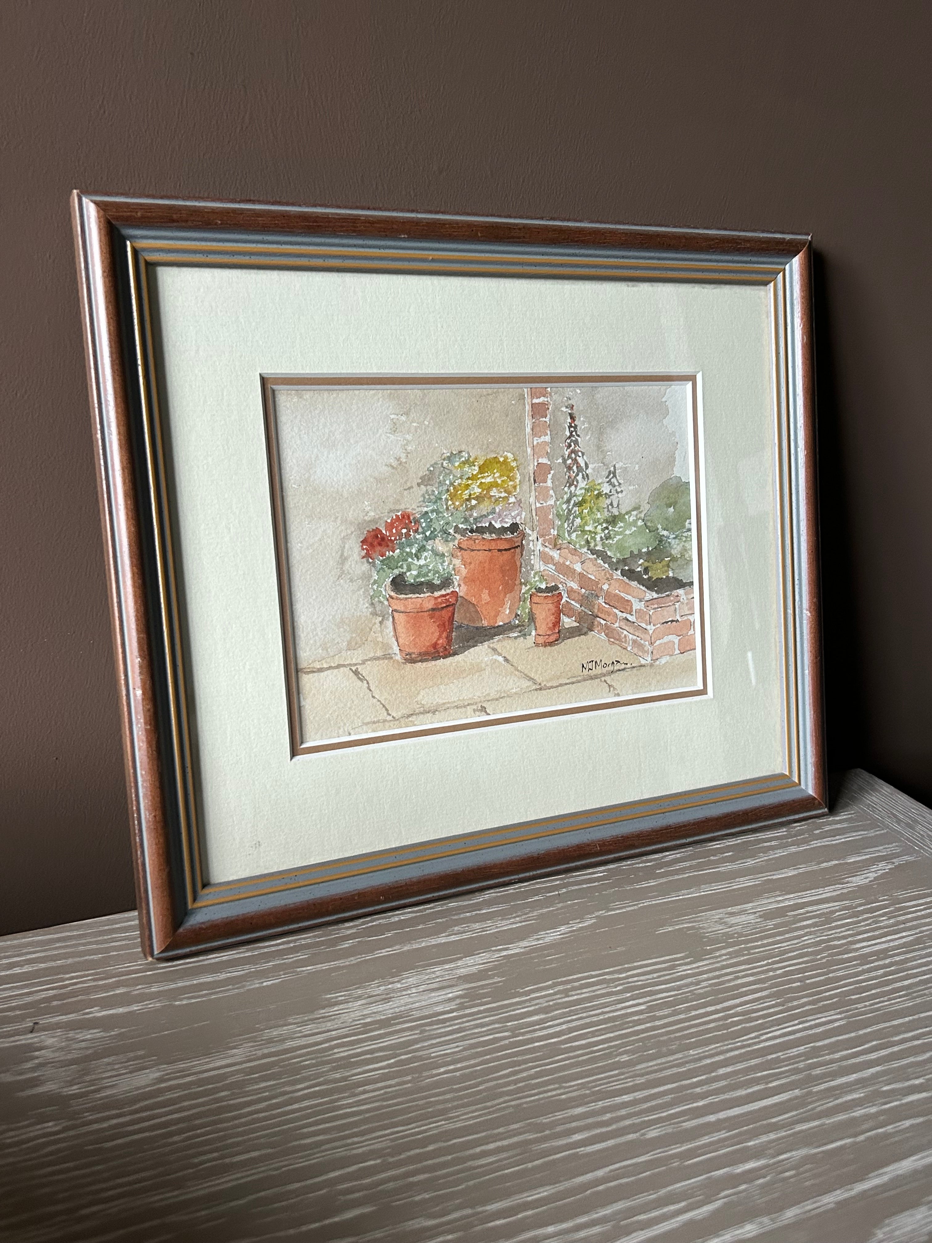 Garden Still Life Framed & Mounted Watercolour Painting by M J Morgan