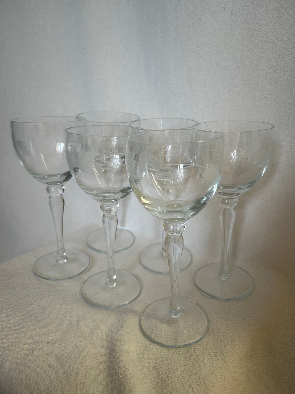 Set of 6 Hock Wine Vine Etch Glasses