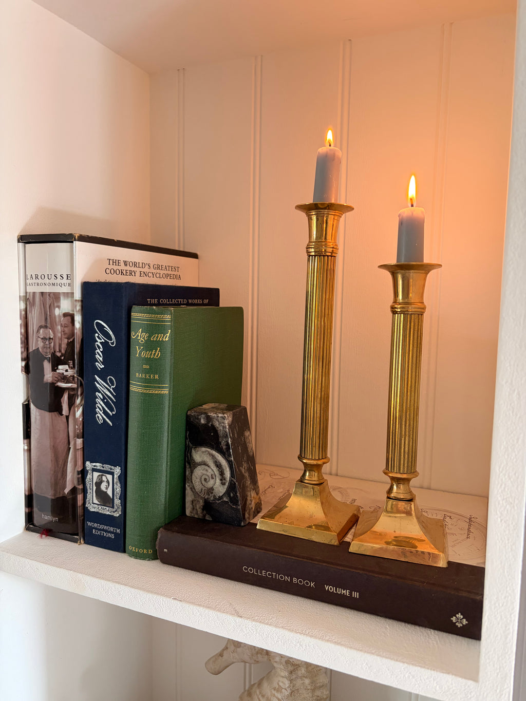Pair of Vintage Brass Fluted Georgian Style Column Candlesticks