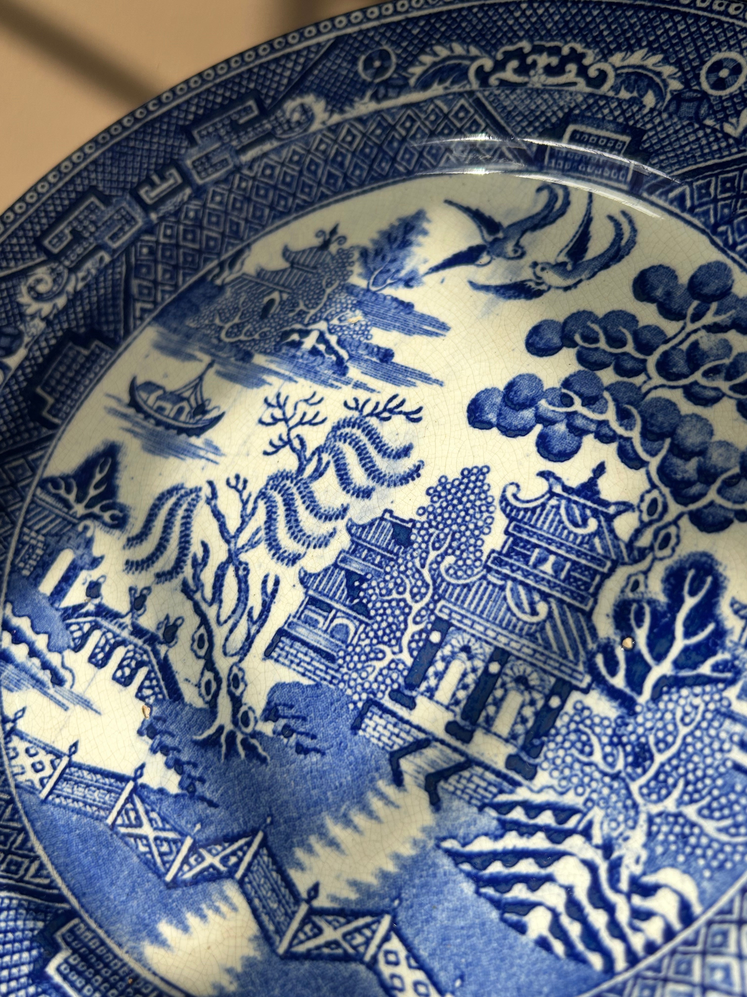 Antique 1890s Elijah Brain Blue Willow Plate – Fenton Pottery Staffordshire Transferware