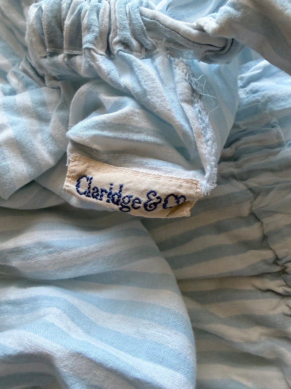 Vintage Claridge & Co. Blue & White Striped “Linen” Laundry Bag