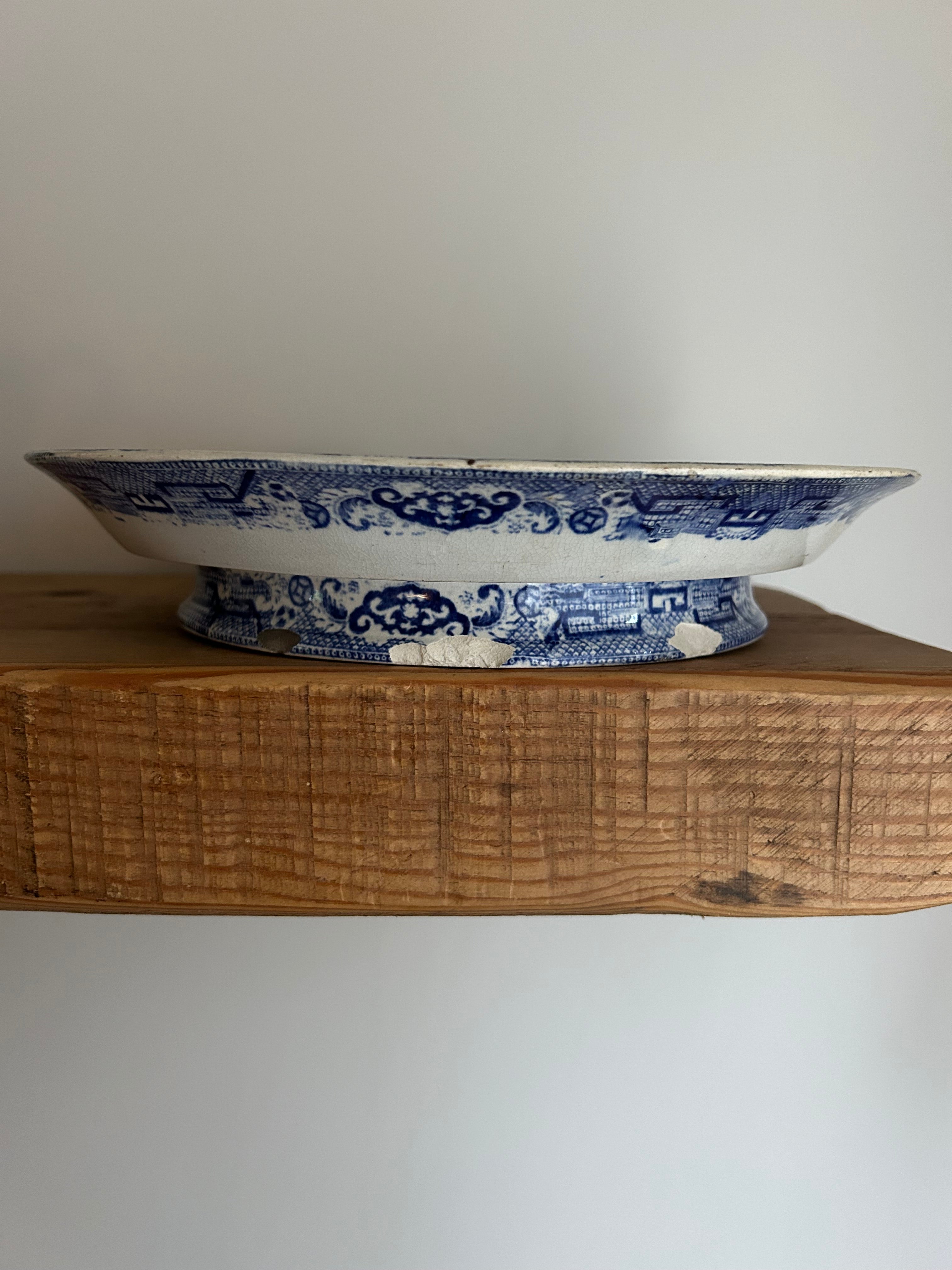 Antique Victorian Blue Willow Footed Cake Stand – Grocott & Nightingale, Staffordshire c. 1860