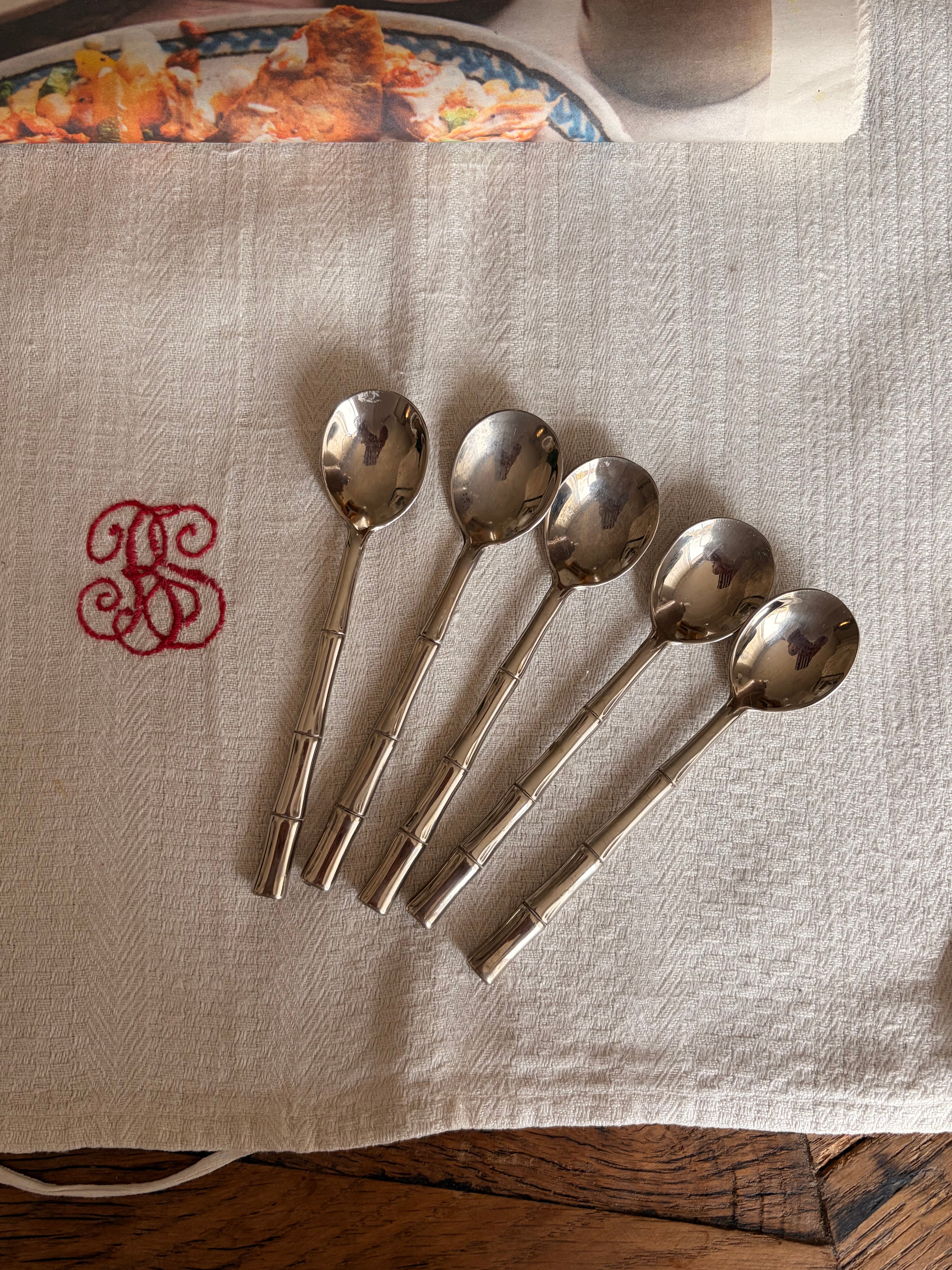 Set of 5 Vintage Stainless Steel Bamboo Style Teaspoons