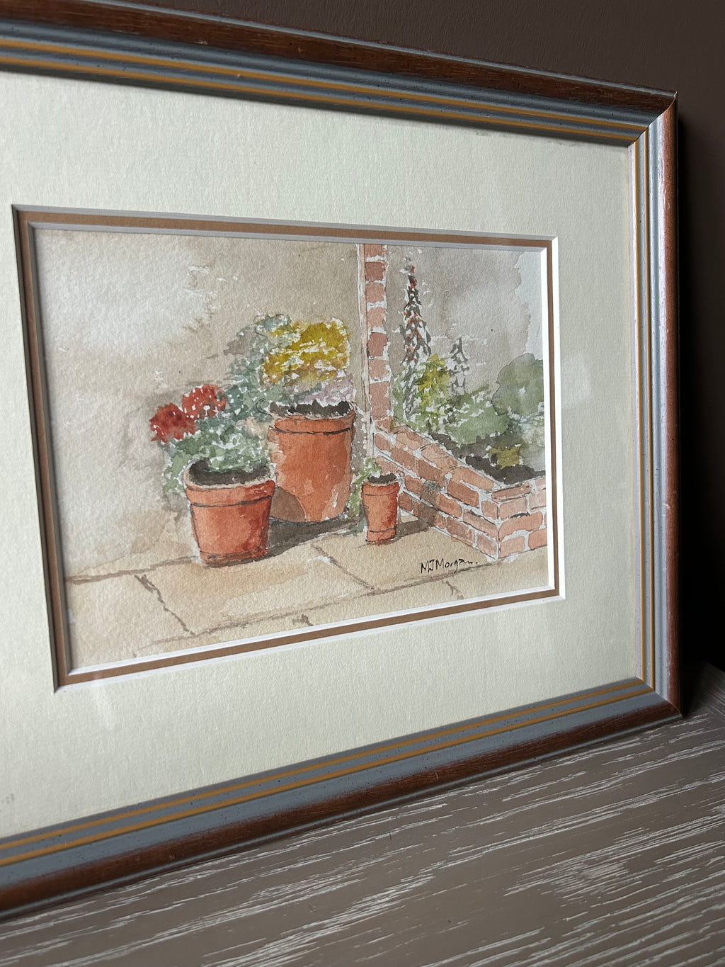 Garden Still Life Framed & Mounted Watercolour Painting by M J Morgan