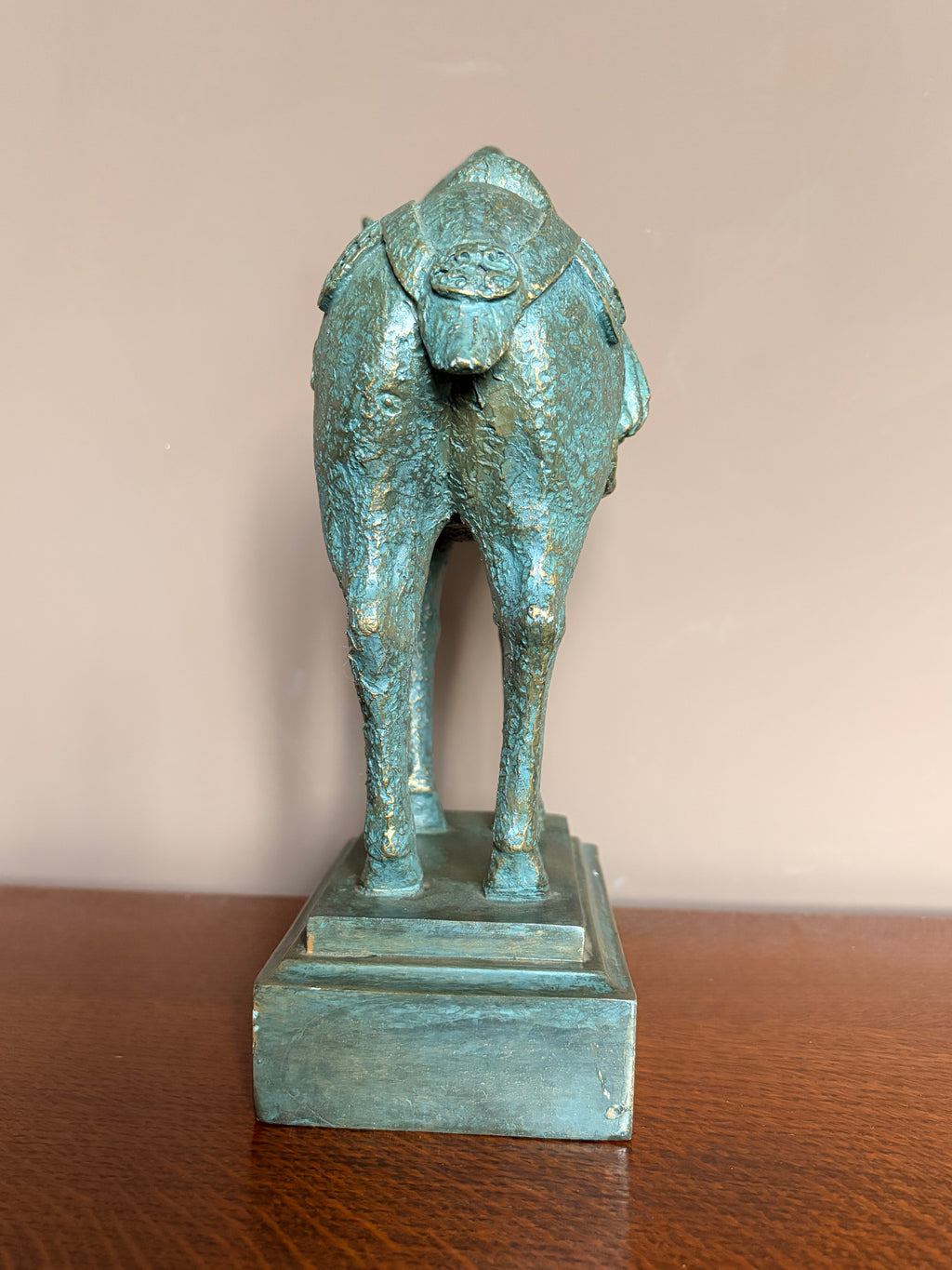 Tang Dynasty Style Verdigris Bronze Effect Resin Horse Sculpture