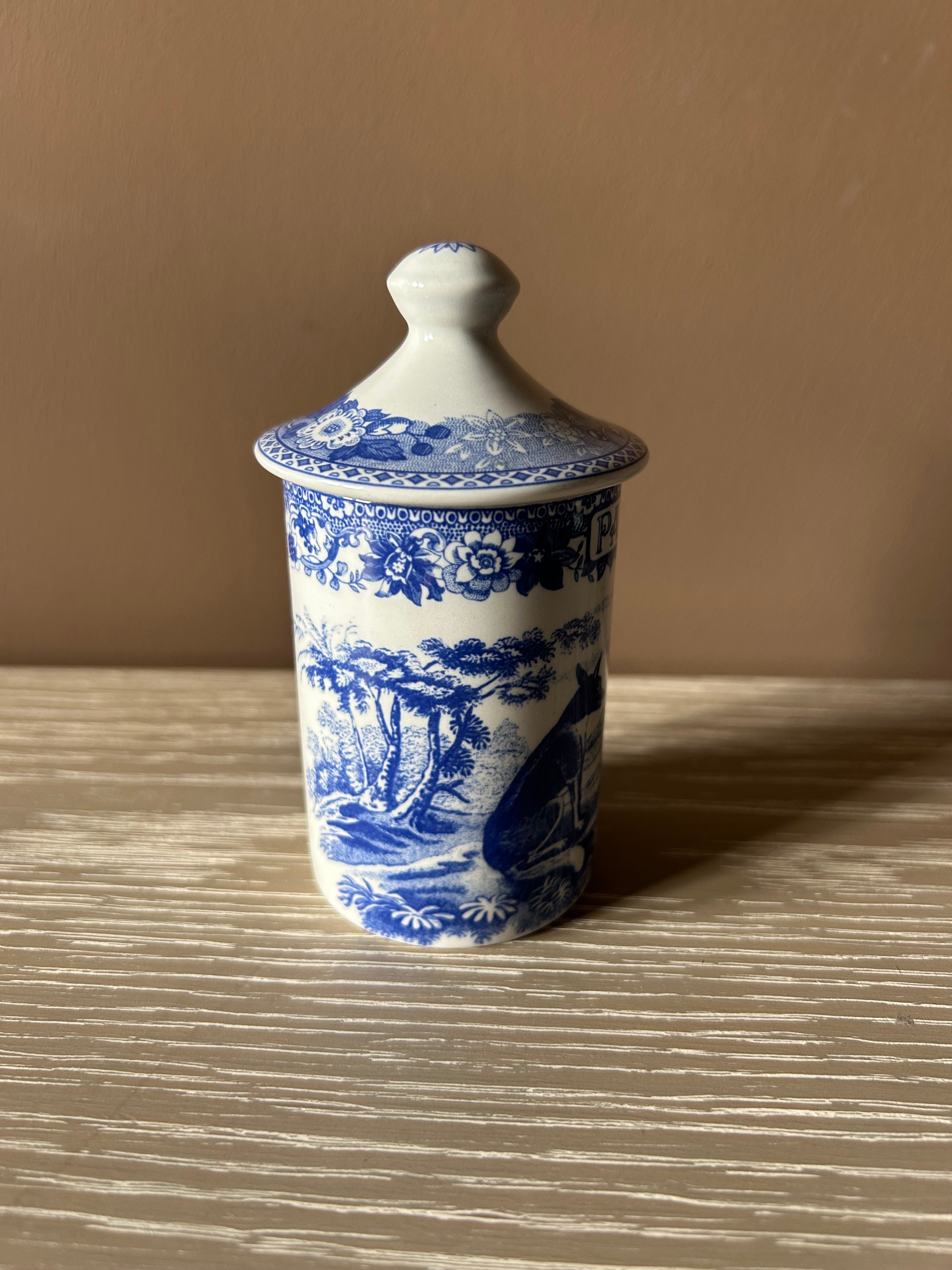 Vintage Spode Blue Room Collection "Parsley" Spice Jar – Aesop's Fables Pattern, Made in England