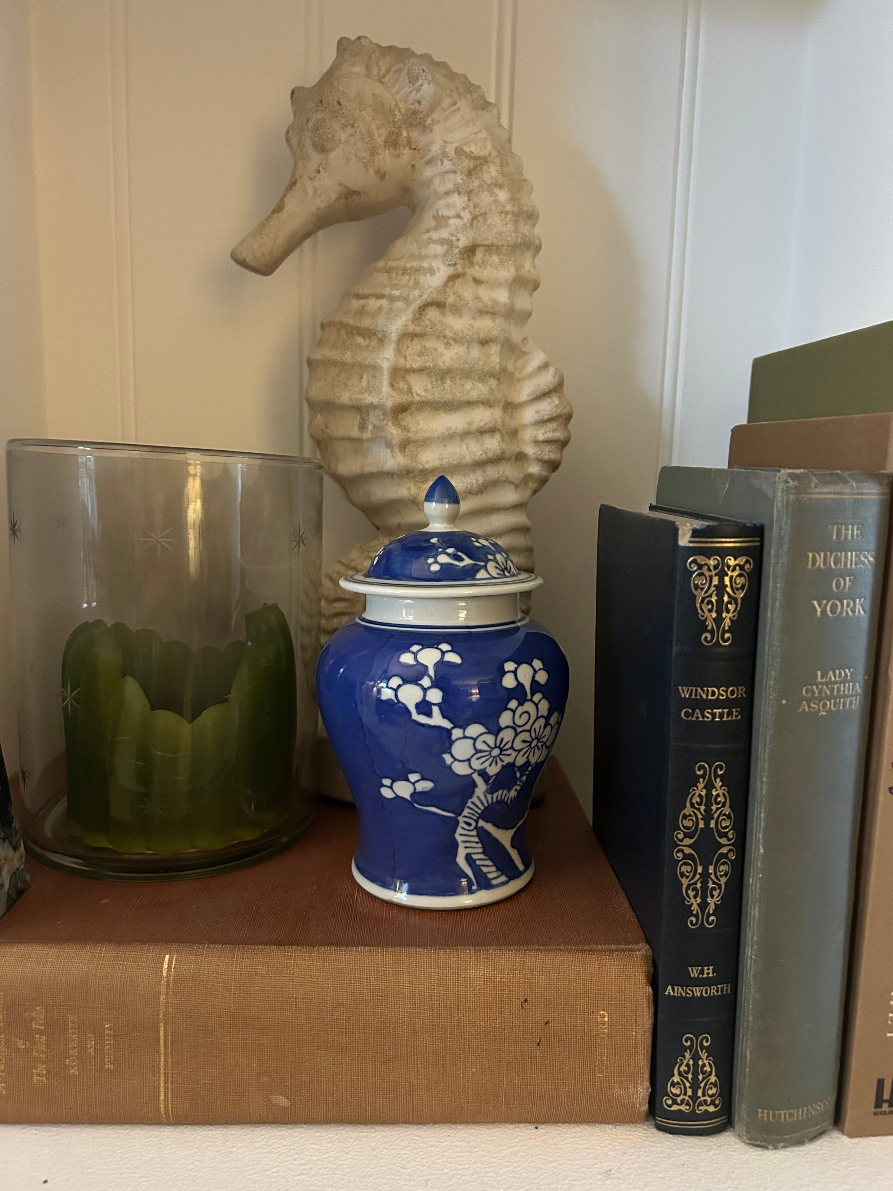 Vintage Chinese Blue & White Prunus Blossom Ginger Jar (c. Late 20th Century)