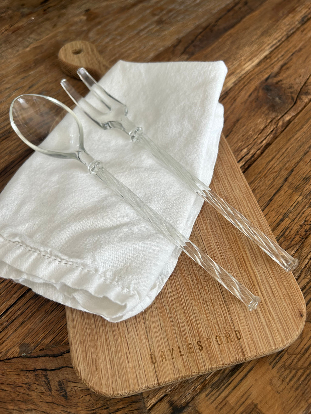 Vintage Glass Barley Twist Salad Servers