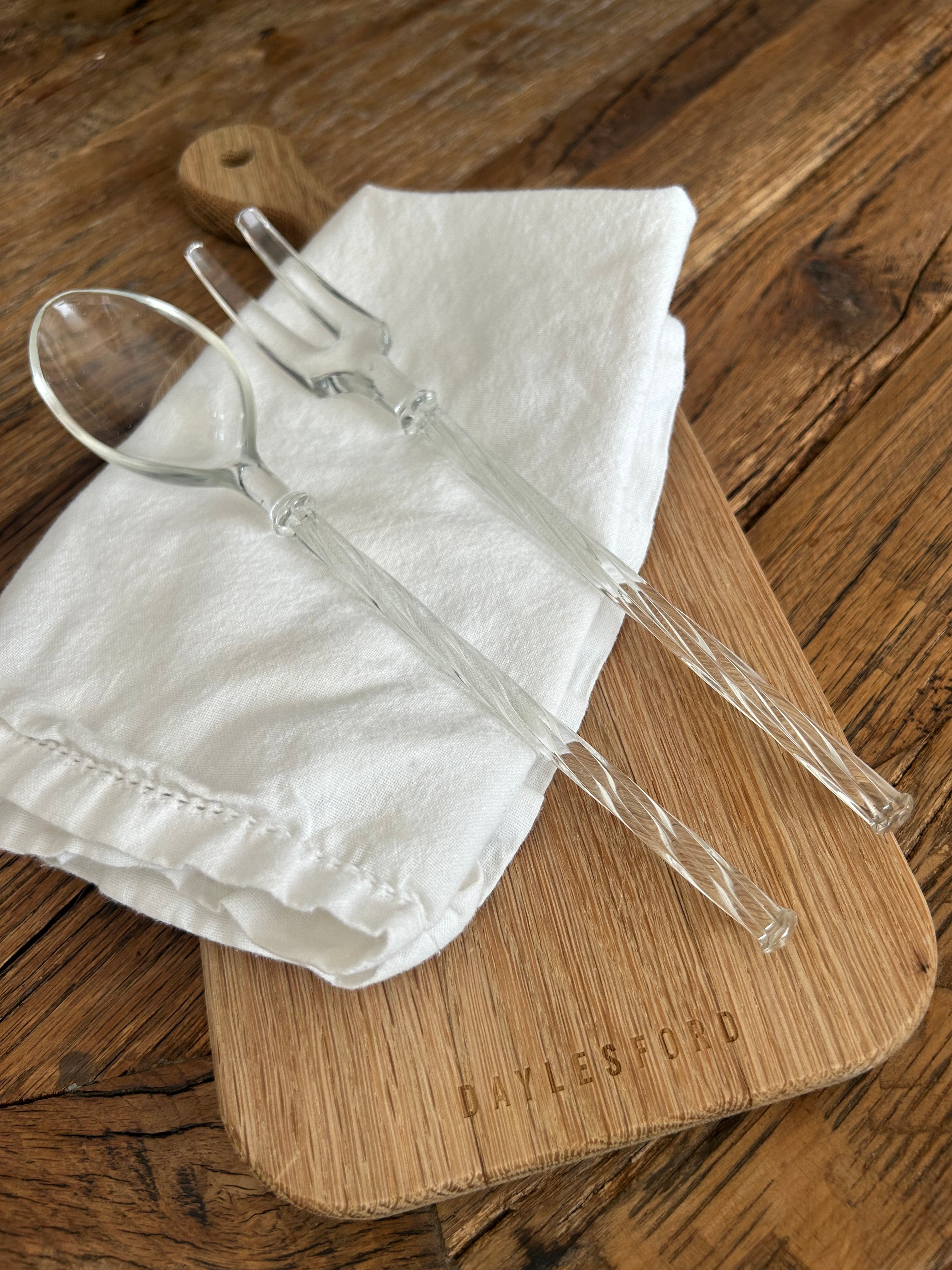 Vintage Glass Barley Twist Salad Servers
