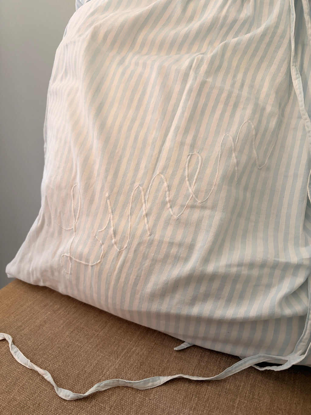 Vintage Claridge & Co. Blue & White Striped “Linen” Laundry Bag