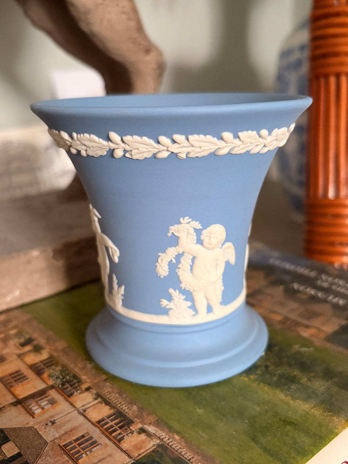 Vintage 1972 Wedgwood Blue Jasperware Miniature Flared Vase
