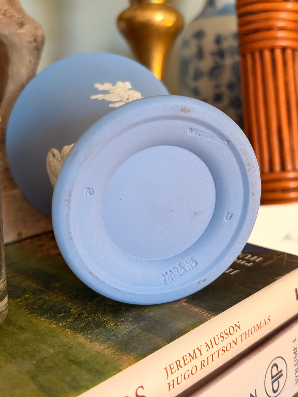Vintage 1970 Wedgwood Blue Jasperware Flared Spill Vase