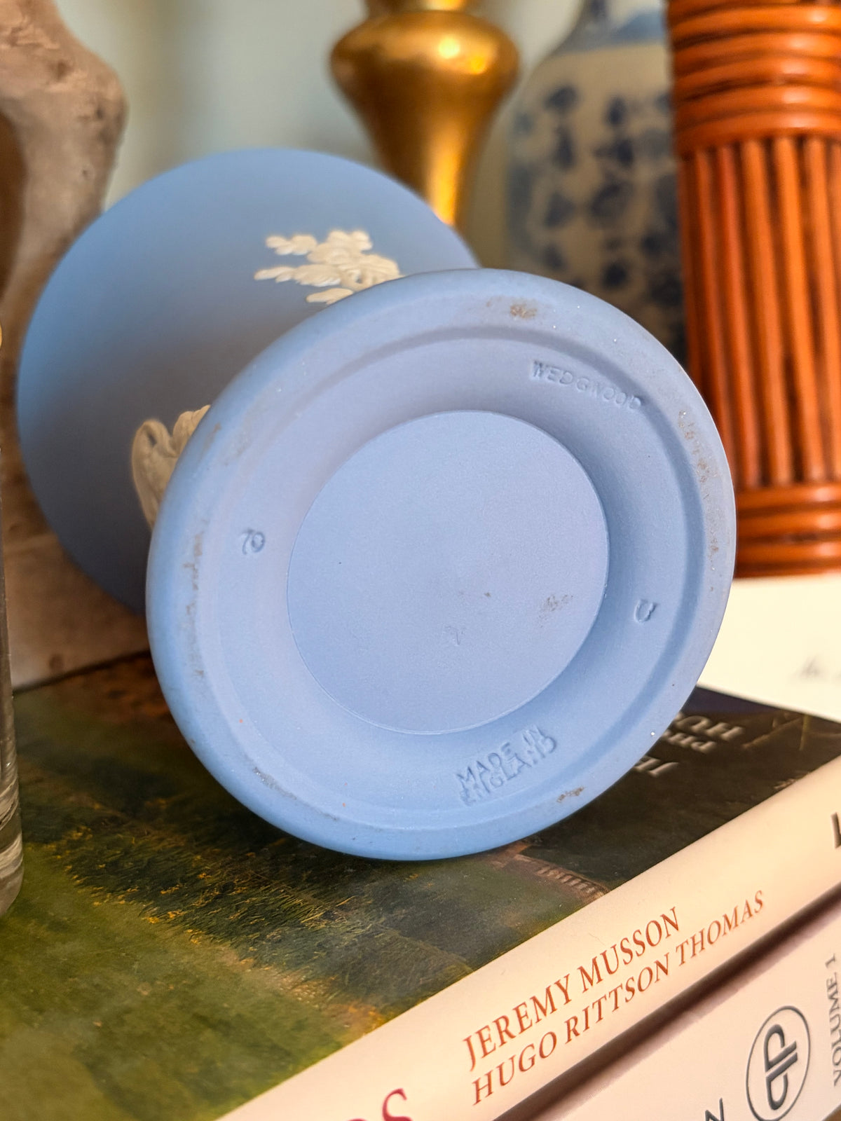 Vintage 1970 Wedgwood Blue Jasperware Flared Spill Vase