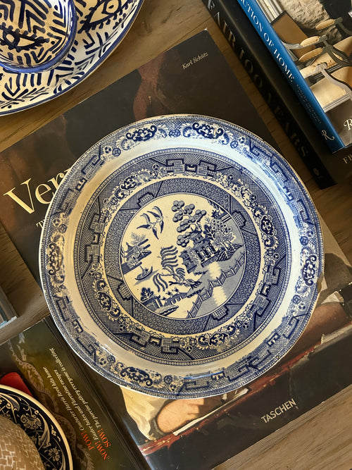 Antique Victorian Blue Willow Footed Cake Stand – Grocott & Nightingale, Staffordshire c. 1860